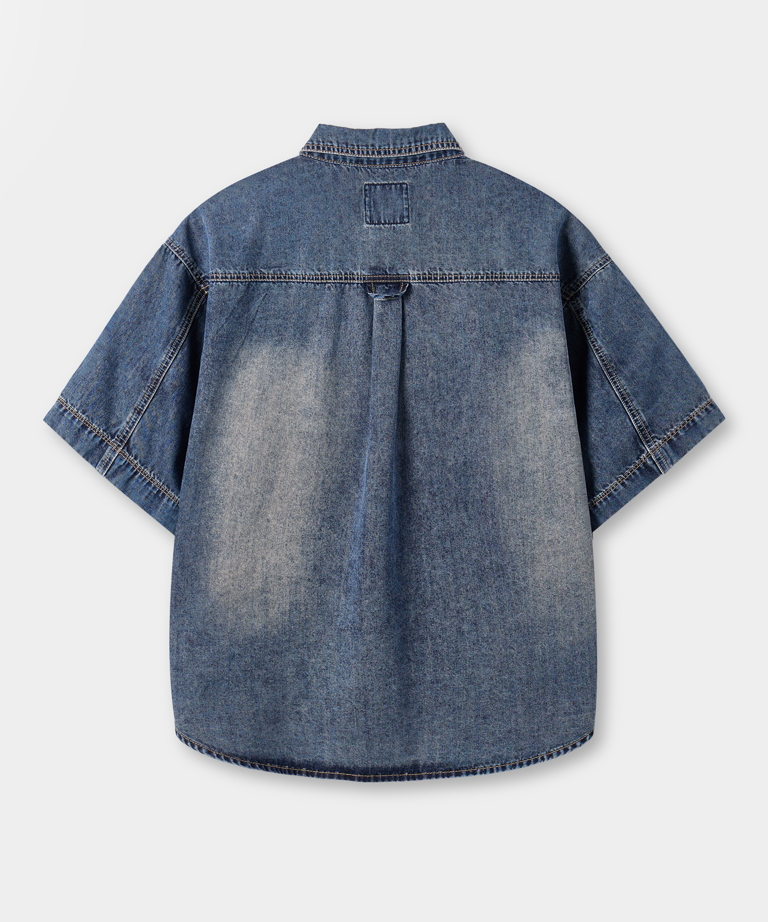 FADED WASHING DENIM TRUCKER HALF SHIRT_DUST INDIGO