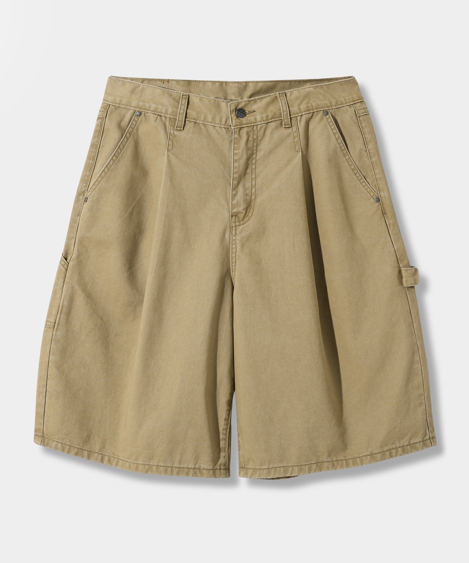 BIO-WASHING CARPENTER BERMUDA COTTON PANTS_BEIGE