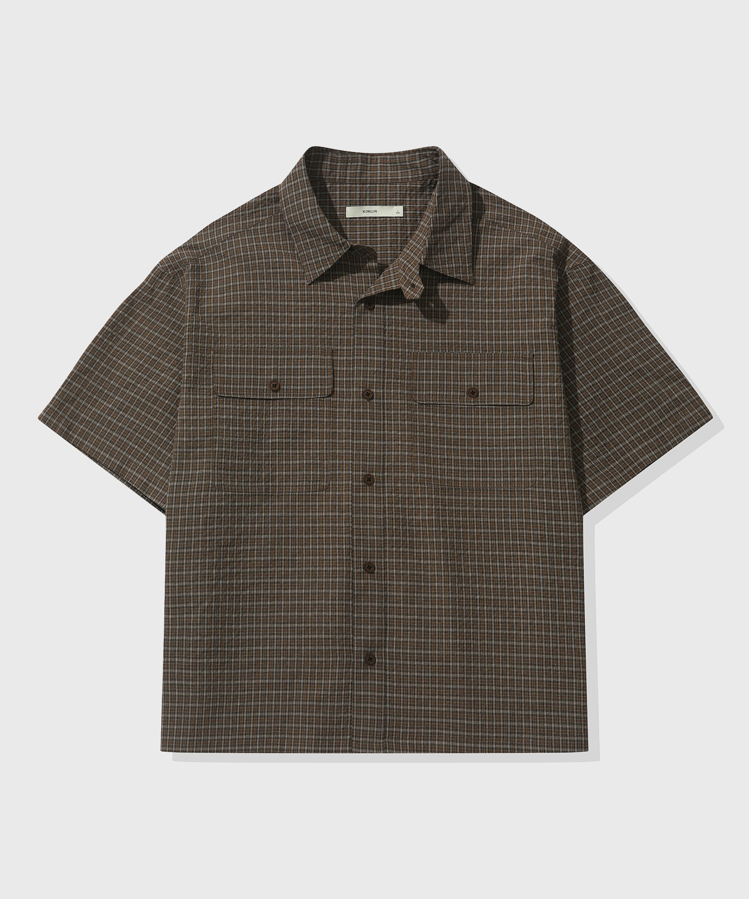 Roll-Up Check Crop Short-Sleeve Shirt_Brown