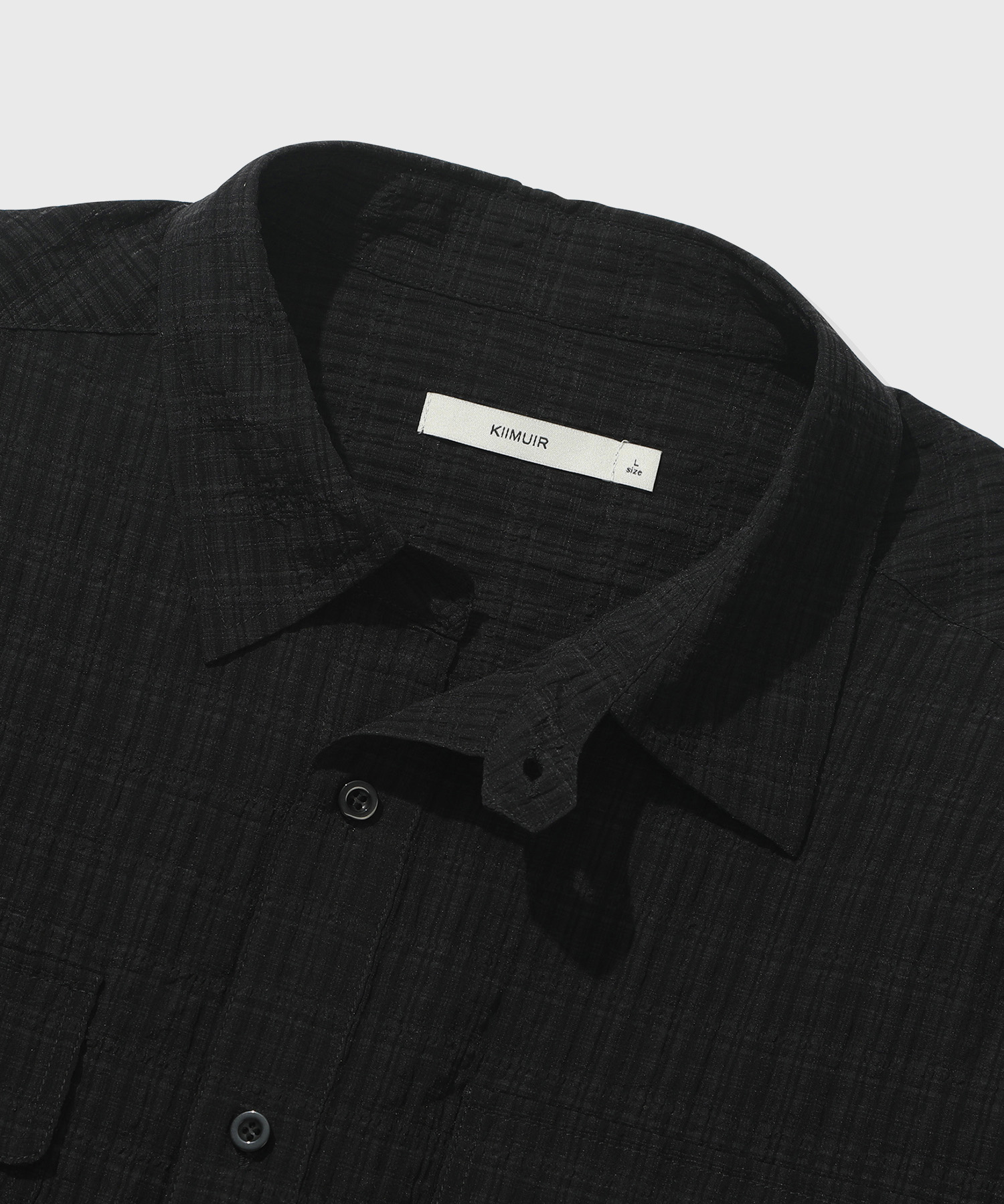 Crease Roll-Up Check Crop Short-Sleeve Shirt_Black