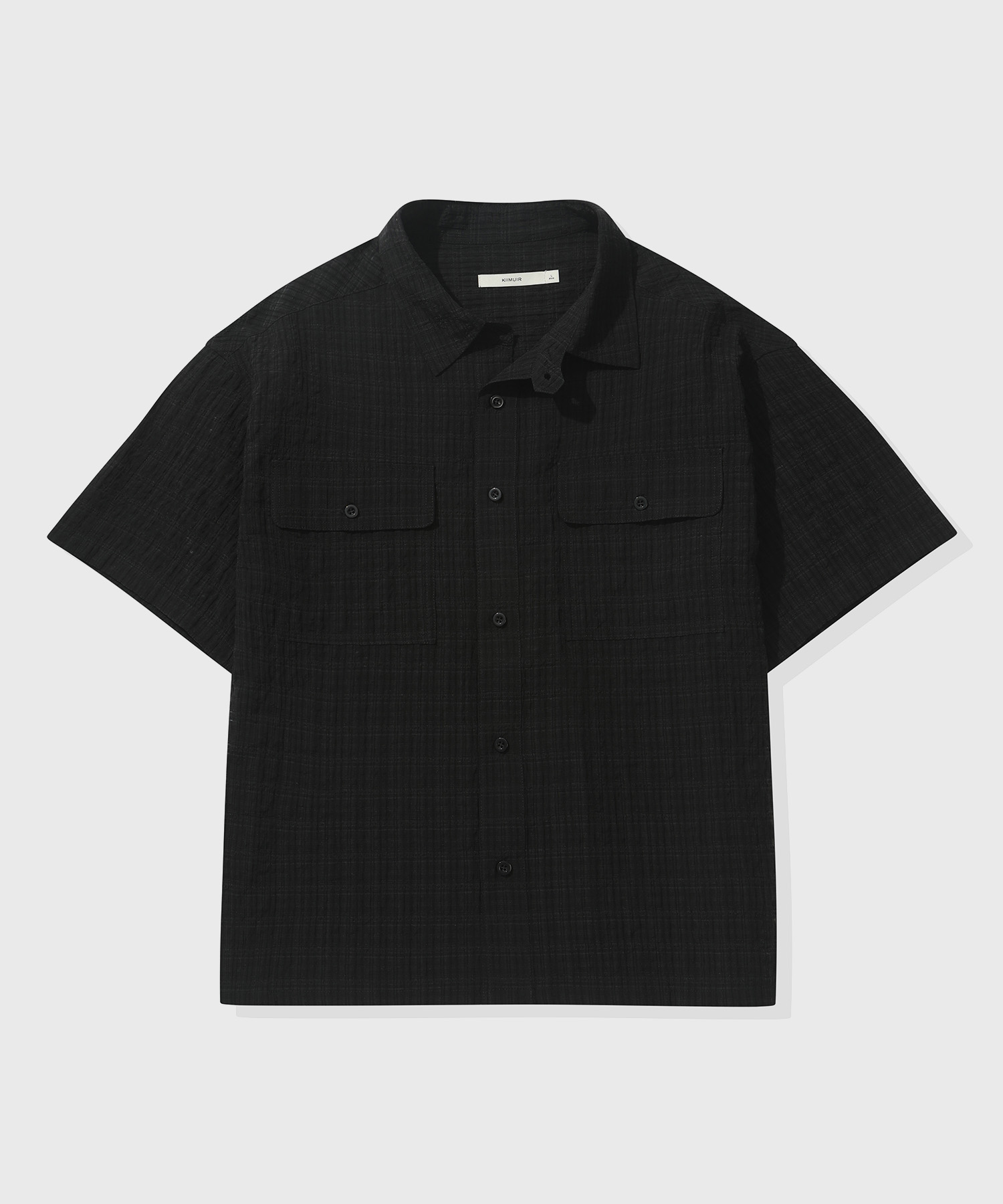 Crease Roll-Up Check Crop Short-Sleeve Shirt_Black