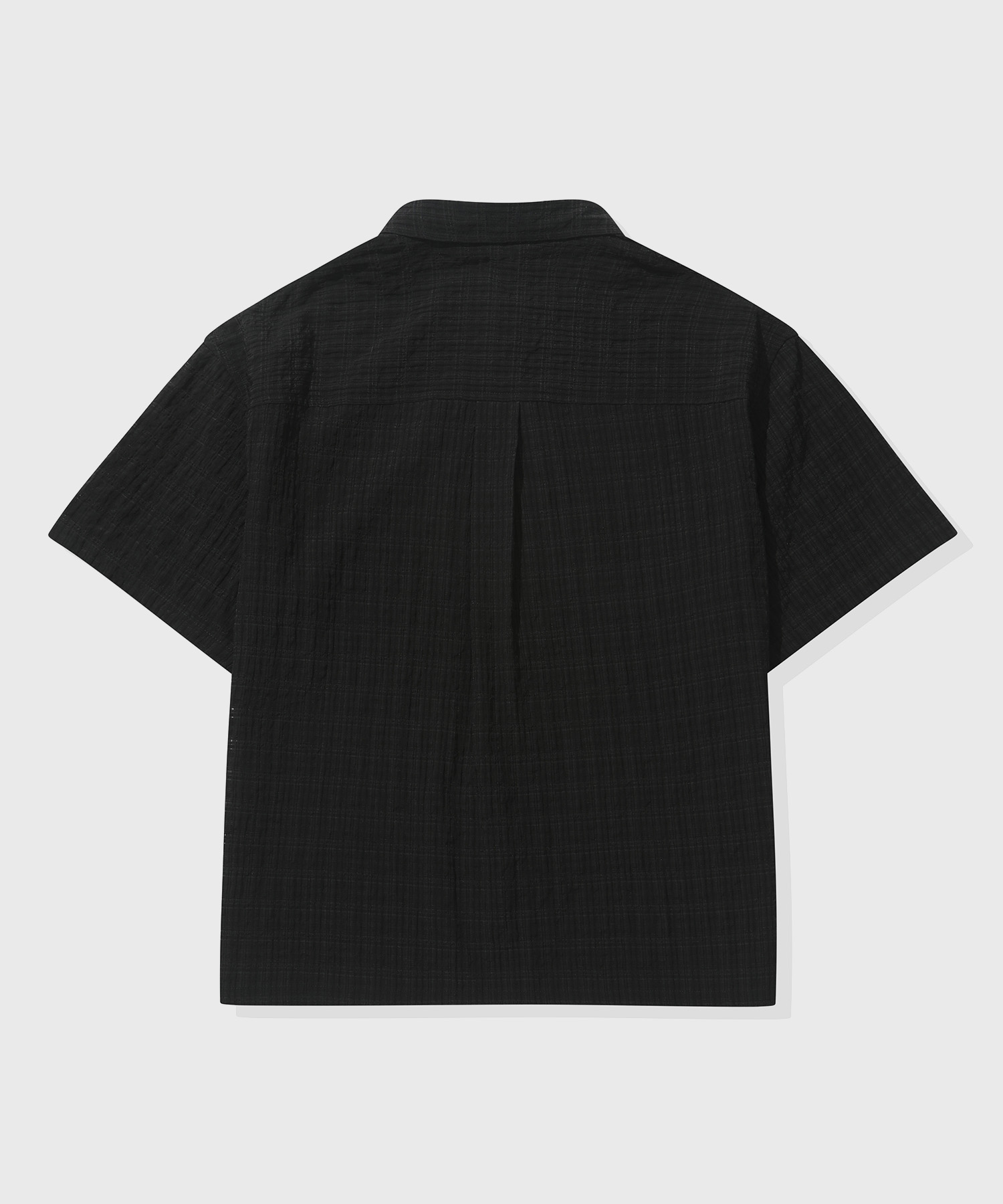 Crease Roll-Up Check Crop Short-Sleeve Shirt_Black
