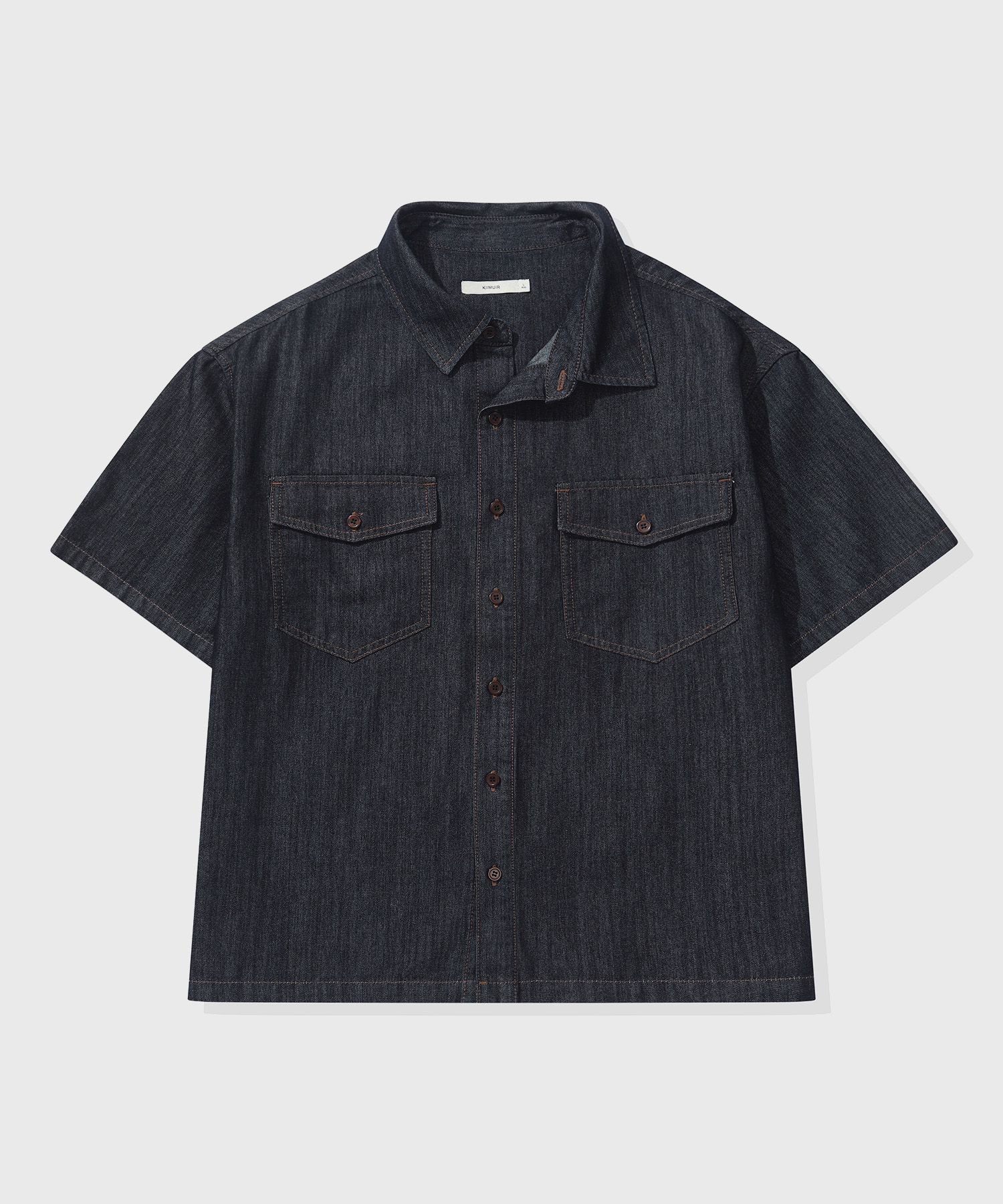 Denim Crop Short-Sleeve Shirt_Indigo