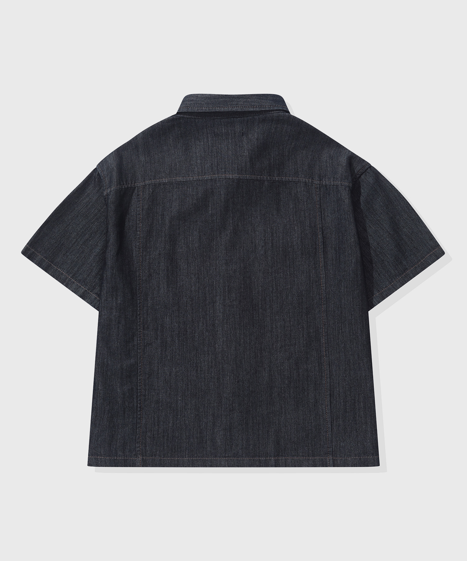 Denim Crop Short-Sleeve Shirt_Indigo