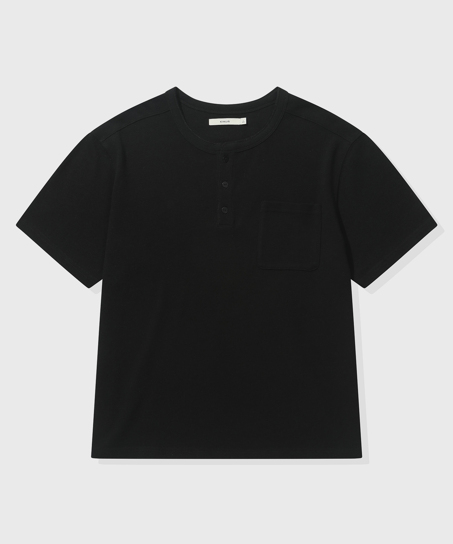 Heavy Cotton Roll-Up Henley Neck Short-Sleeve T-Shirt_Black