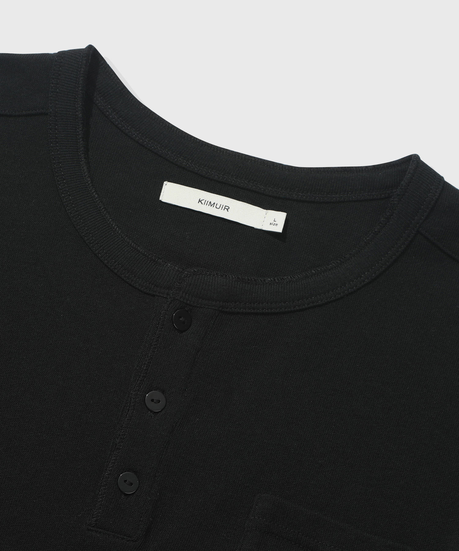 Heavy Cotton Roll-Up Henley Neck Short-Sleeve T-Shirt_Black