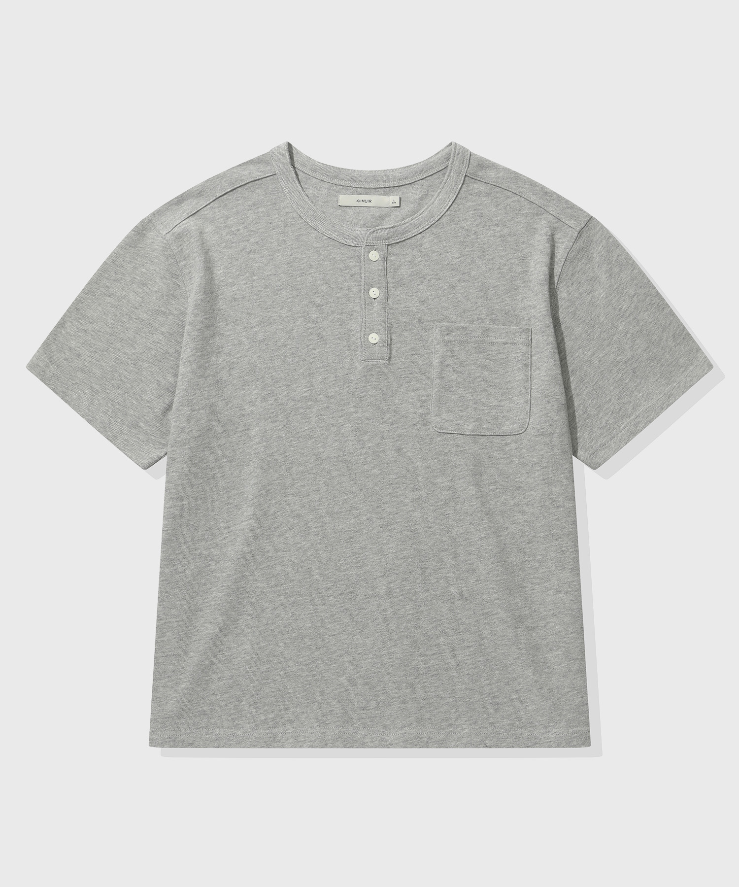 Heavy Cotton Roll-Up Henley Neck Short-Sleeve T-Shirt_Melange Gray