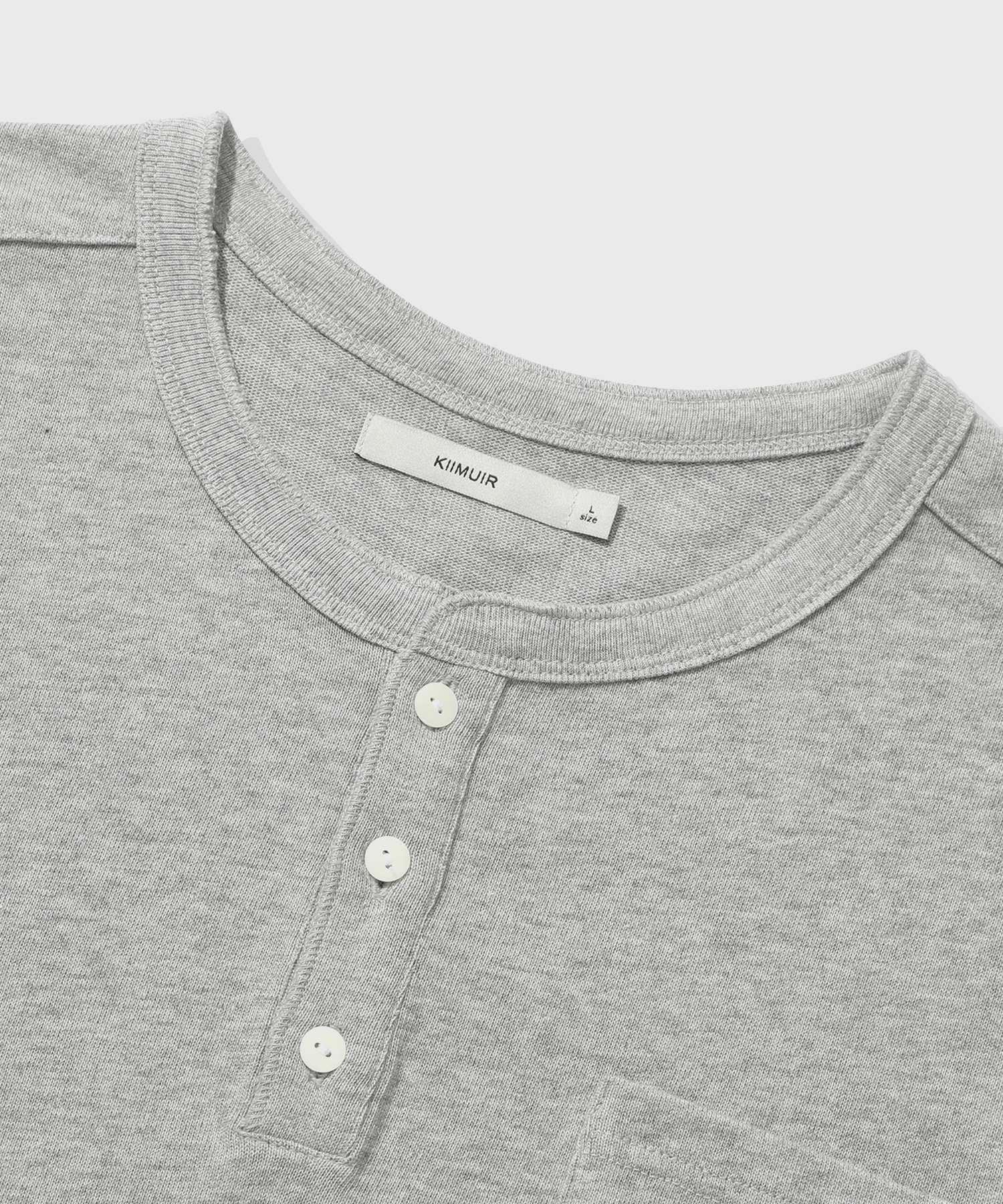 Heavy Cotton Roll-Up Henley Neck Short-Sleeve T-Shirt_Melange Gray