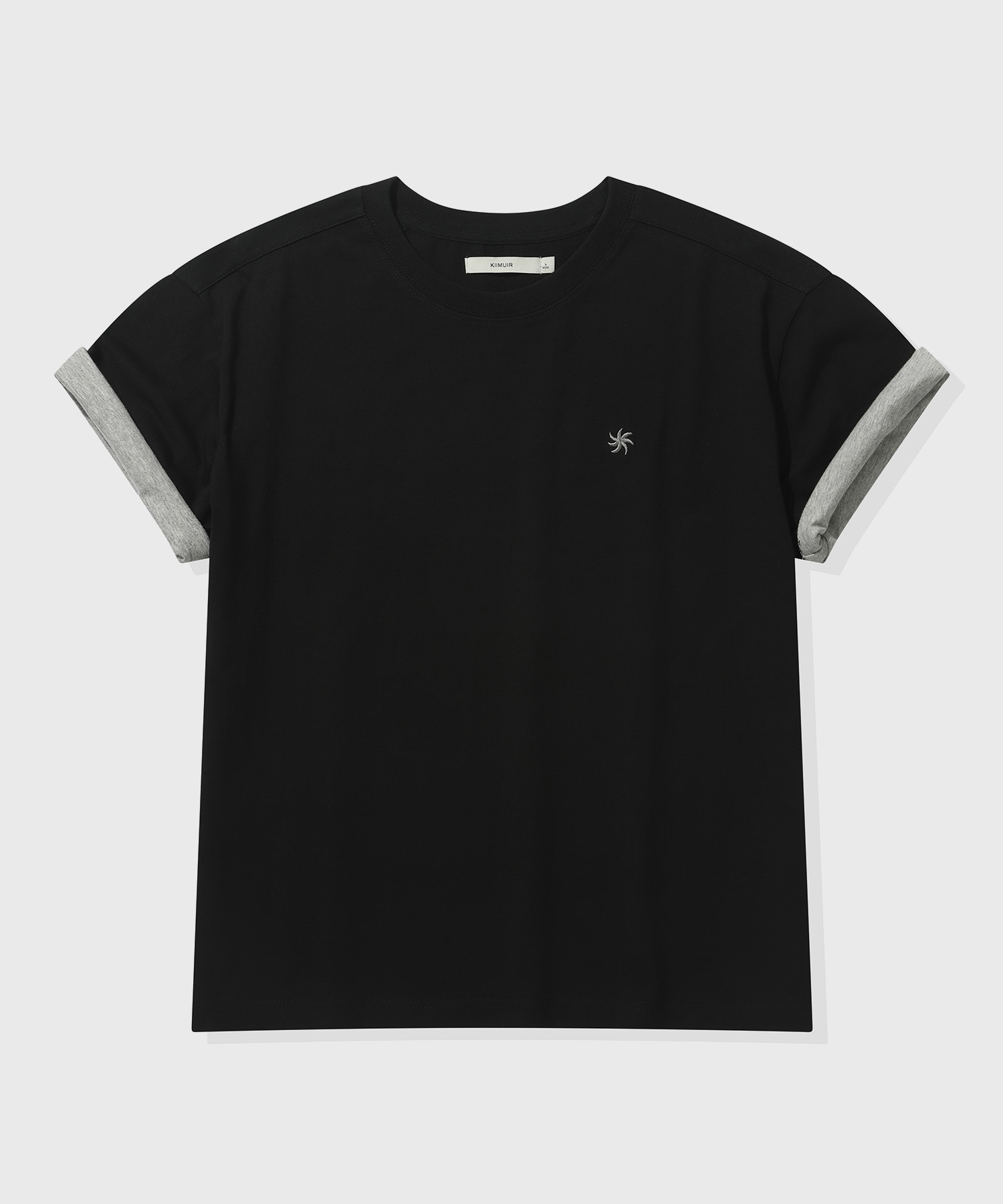 Color-Block Roll-Up Crop Short-Sleeve T-Shirt_Black