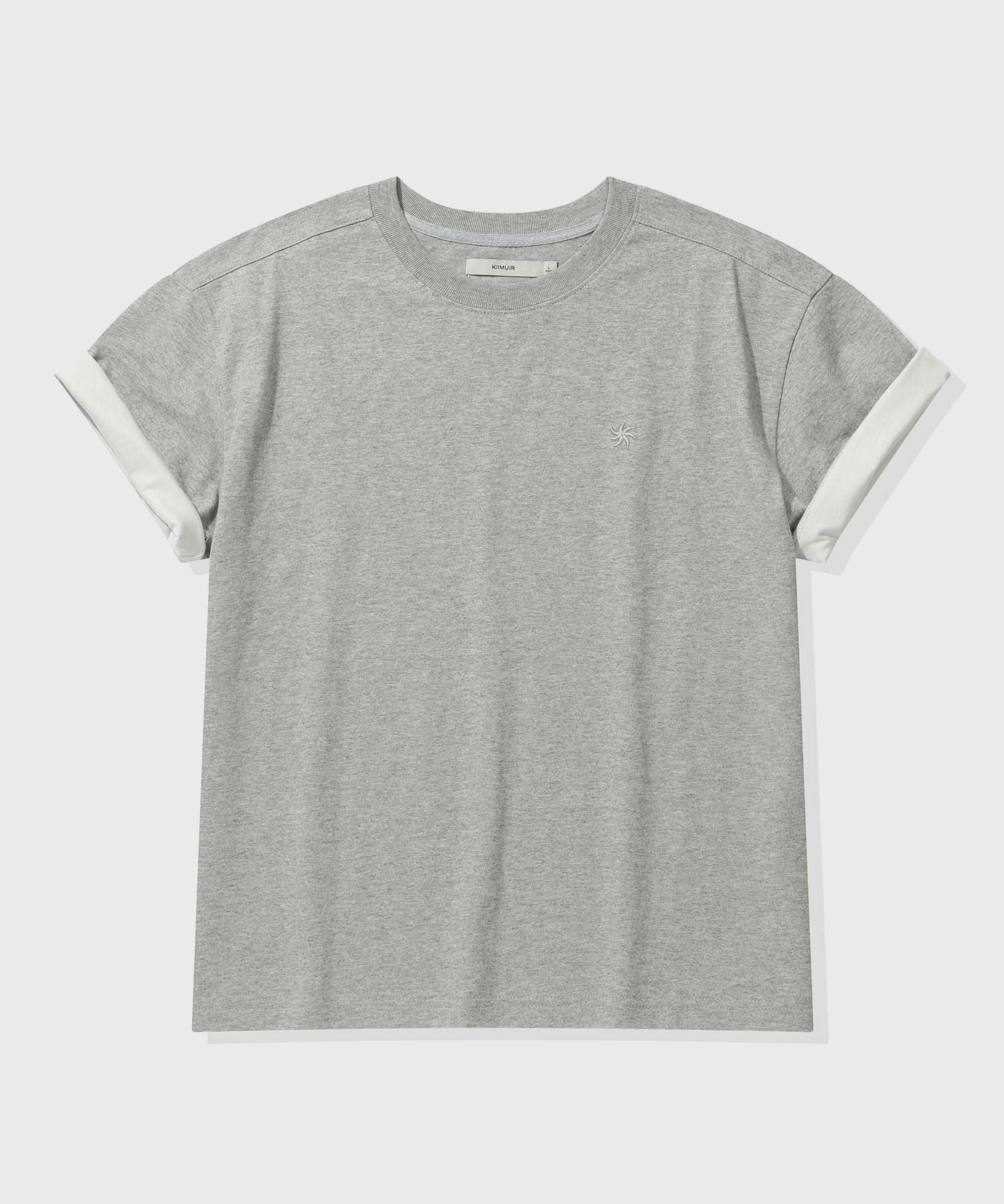 Color-Block Roll-Up Crop Short-Sleeve T-Shirt_Melange Gray