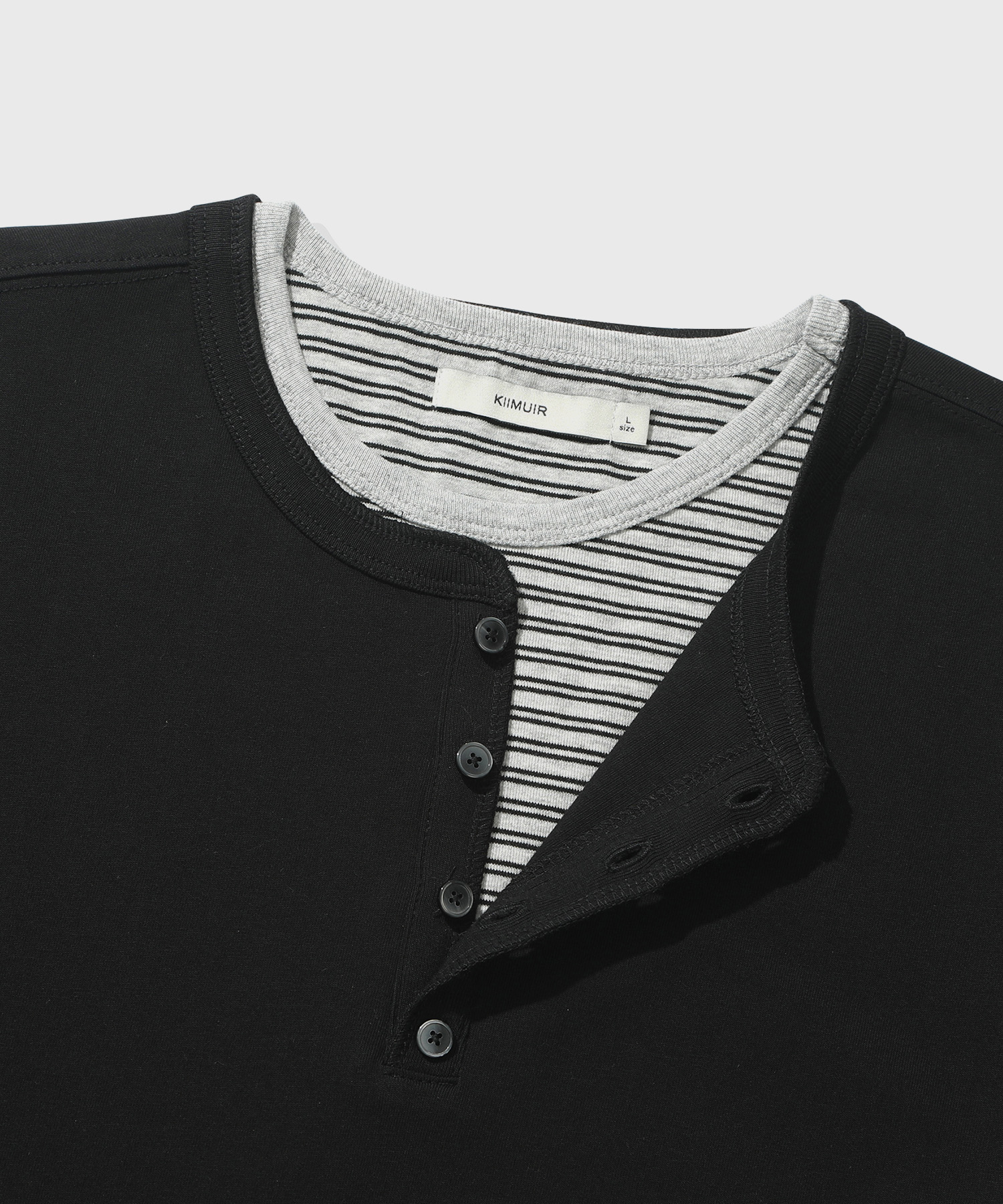 Striped Layered Henley Neck Short-Sleeve T-Shirt_Black