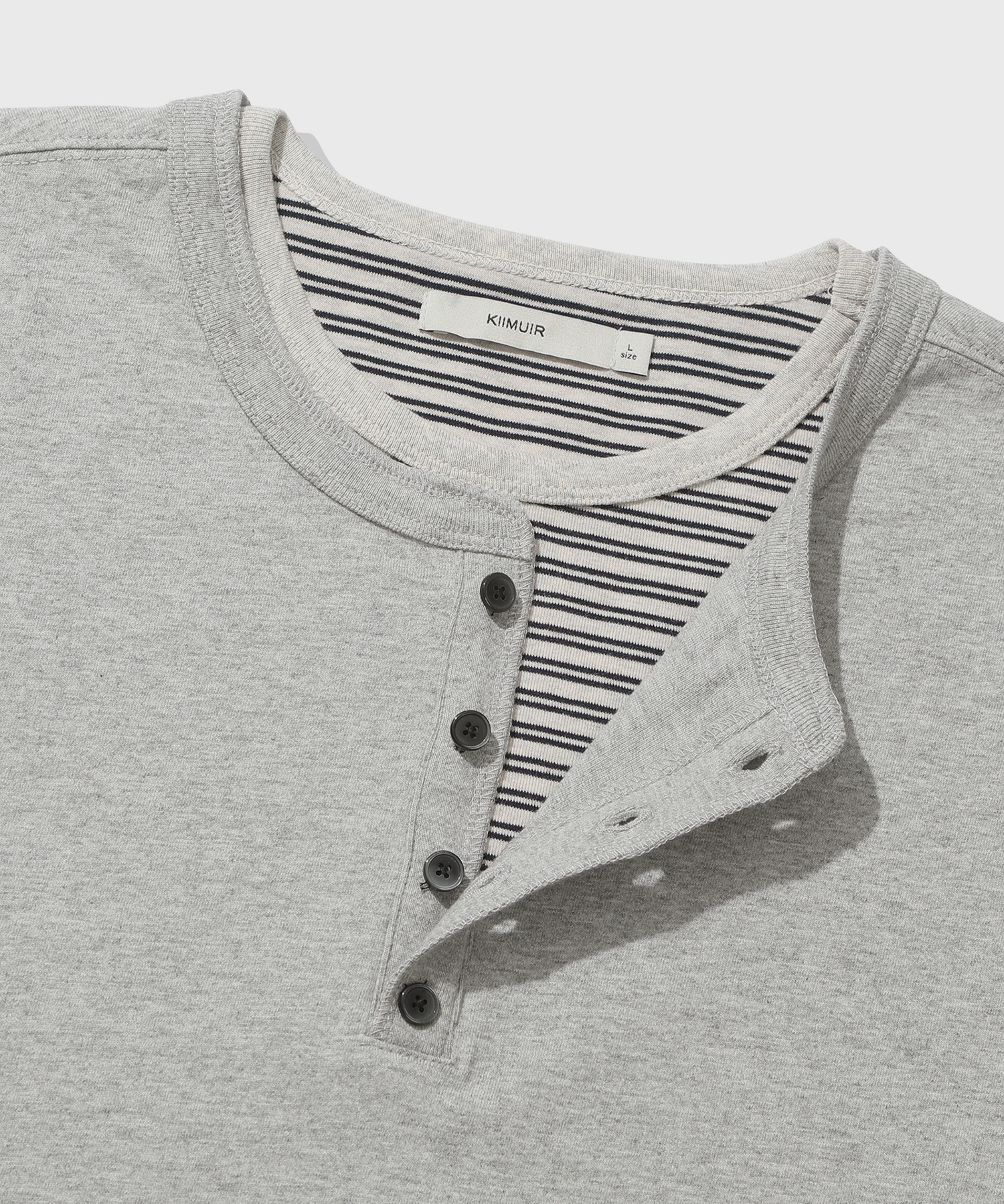 Striped Layered Henley Neck Short-Sleeve T-Shirt_Melange Gray
