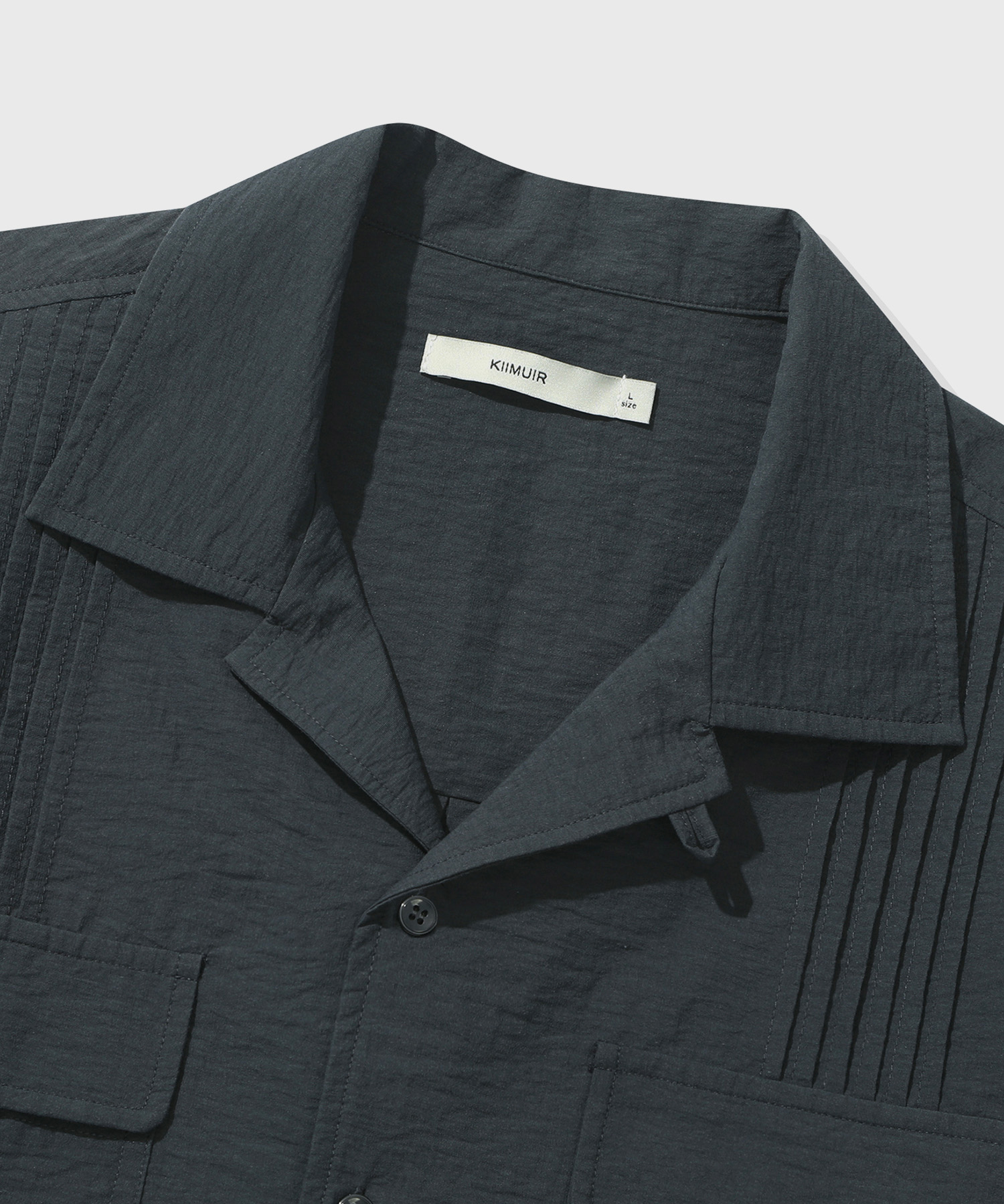 Guayabera Open Collar Crop Shirt_Charcoal