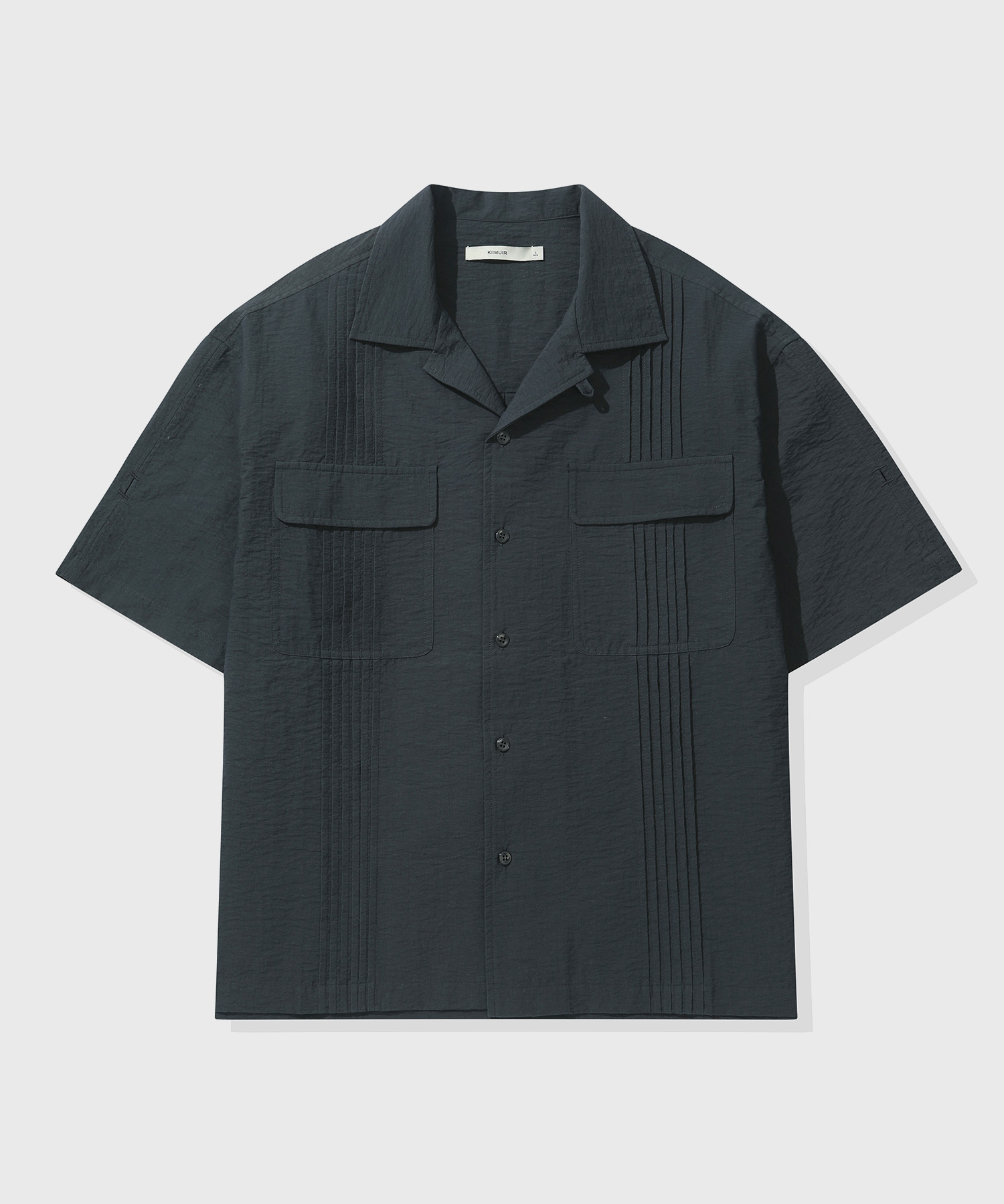 Guayabera Open Collar Crop Shirt_Charcoal