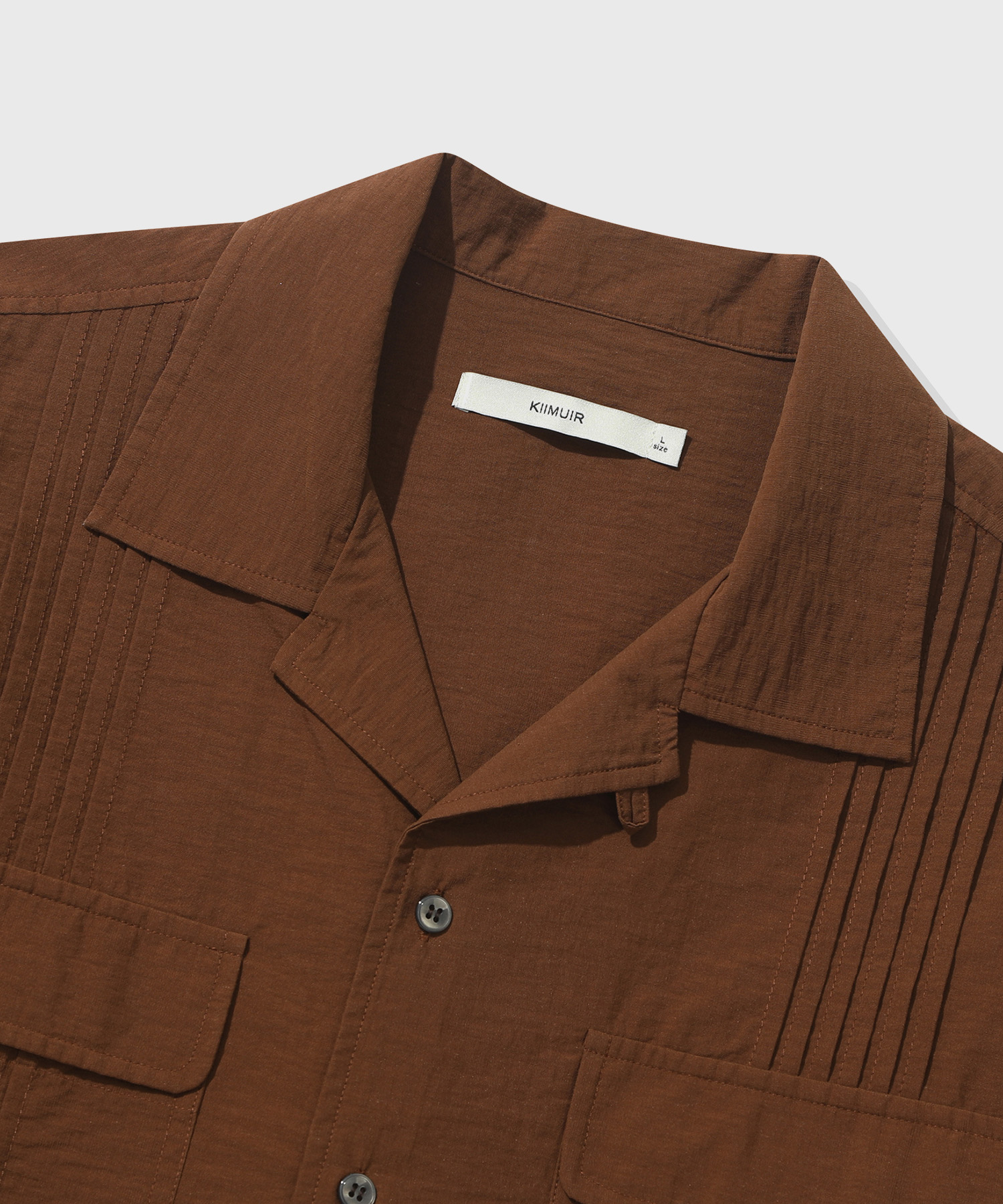 Guayabera Open Collar Crop Shirt_Brown