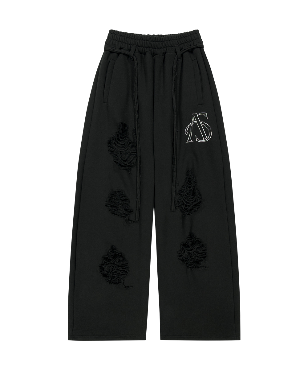 BELTED DESTROYED SWEATPANTS BLACK