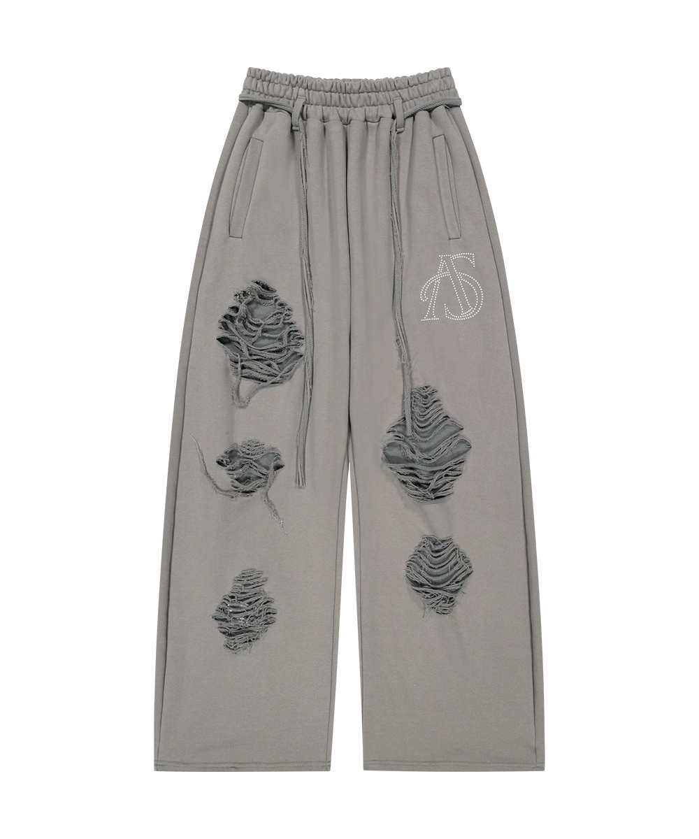 BELTED DESTROYED SWEATPANTS DARK GREY