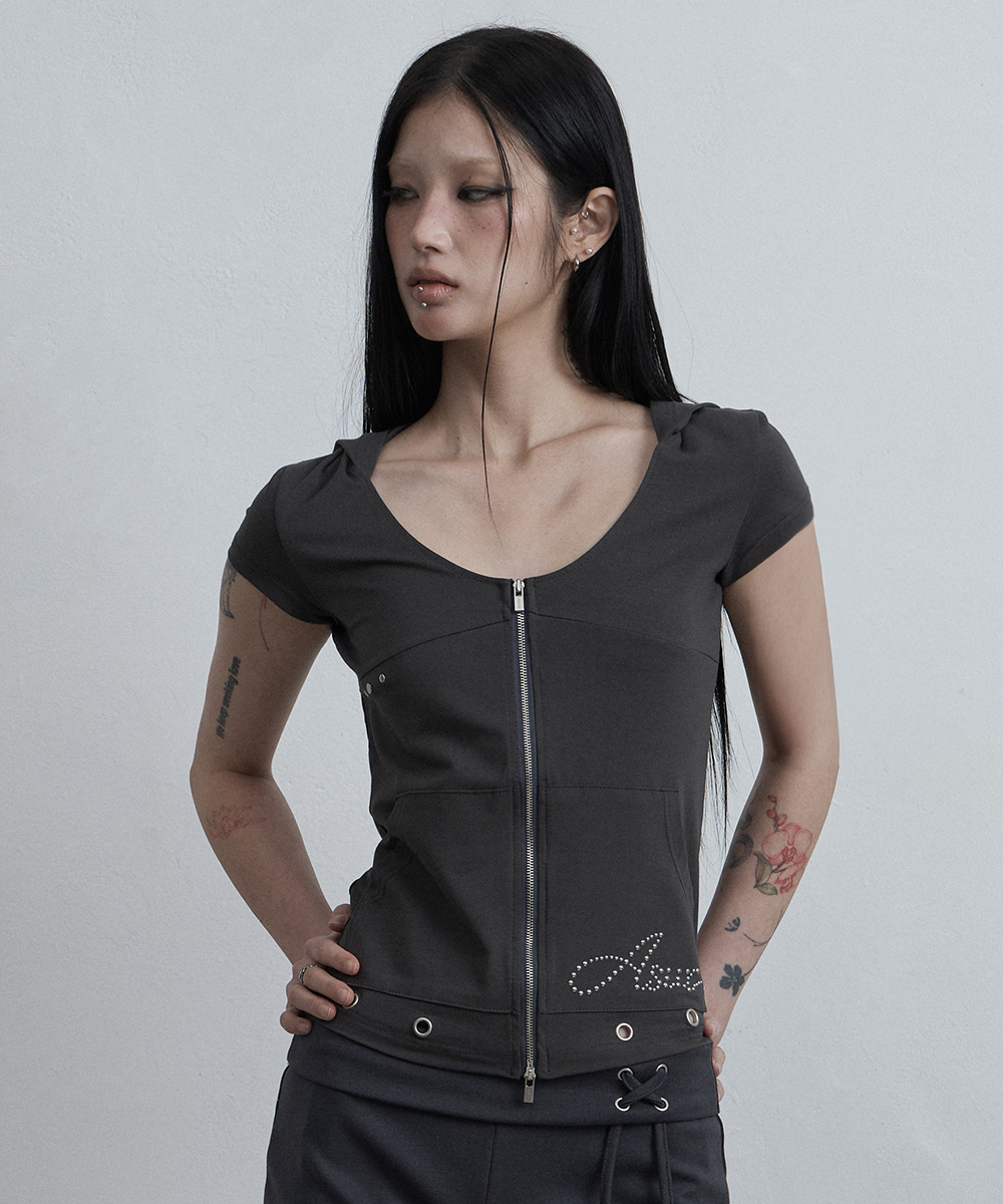 INCISION BROAD HOOD ZIP-UP CHARCOAL