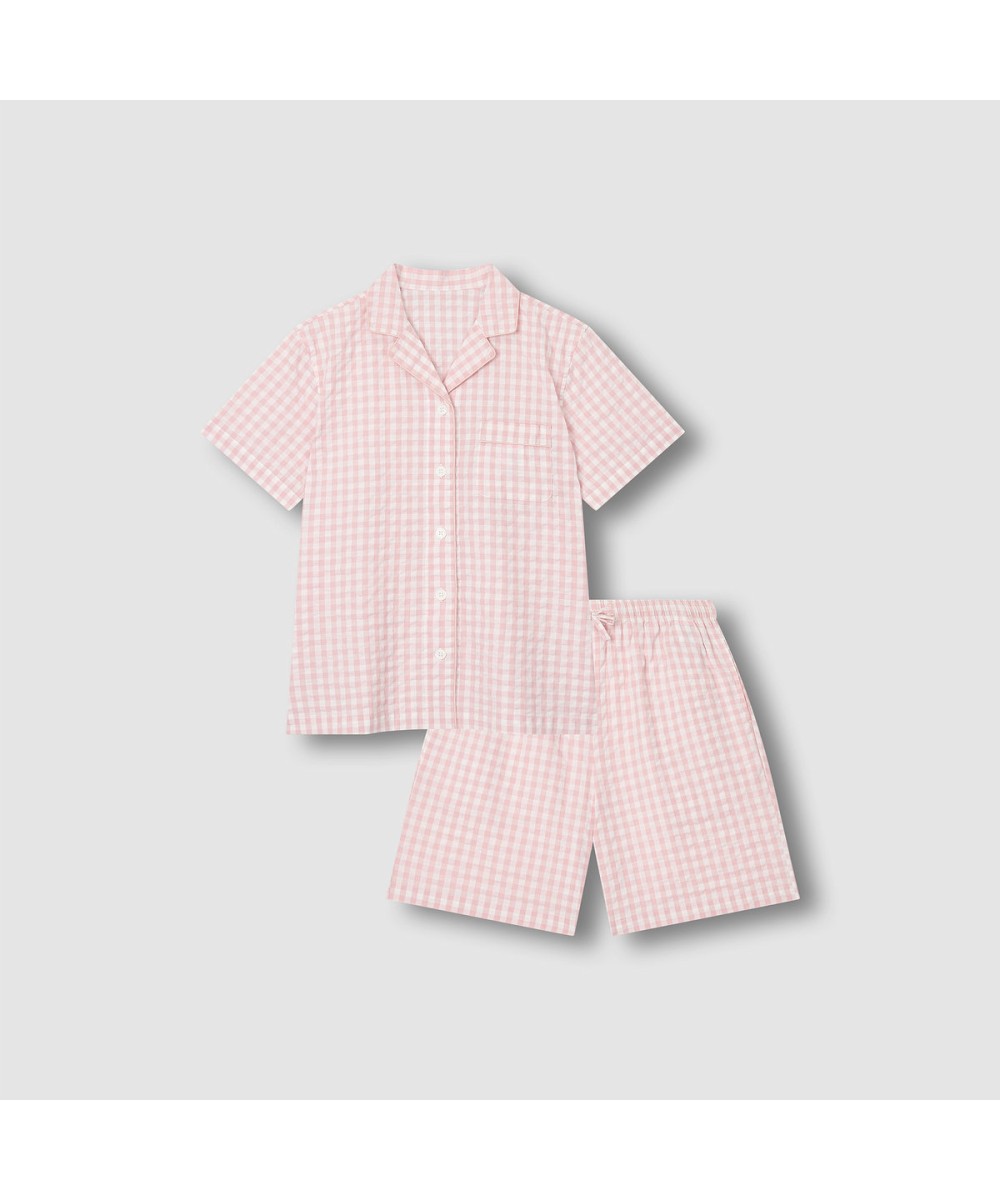Женская пижама с шортами из сирсакера_Light Pink