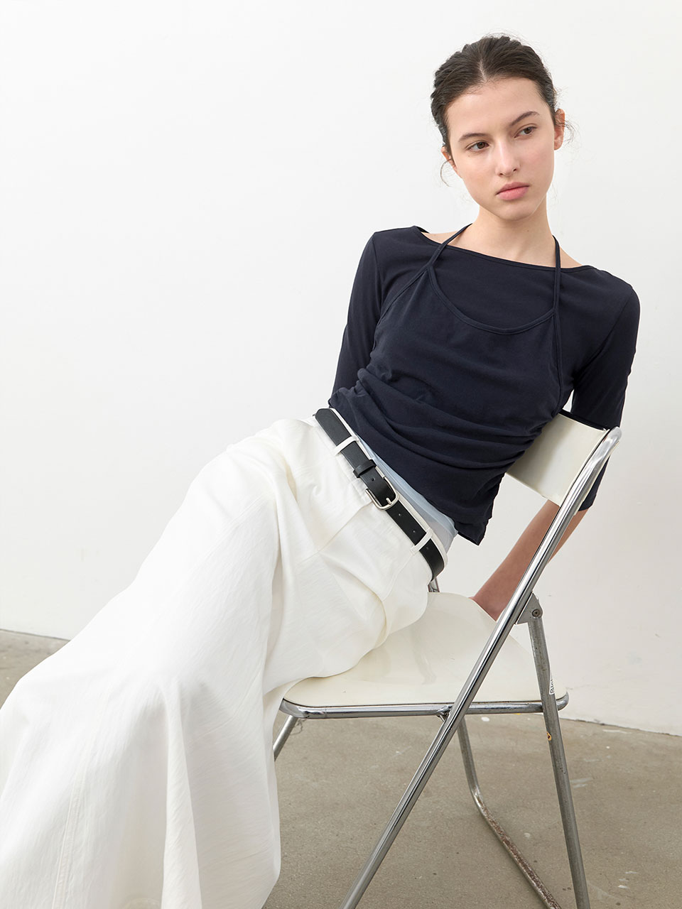 HALTER LAYER SHRRING TEE (T-7208)