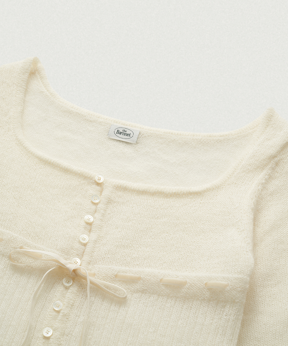 Velin галстук Mohair трикотаж Cardigan_Ivory
