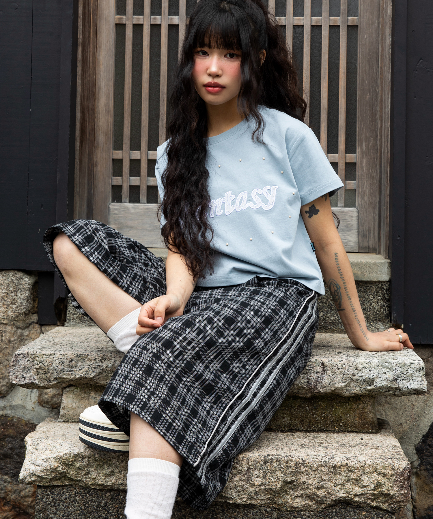 Клетчатые бермуды с полосками GZP003 GLACK x JIKKO (BLACK)