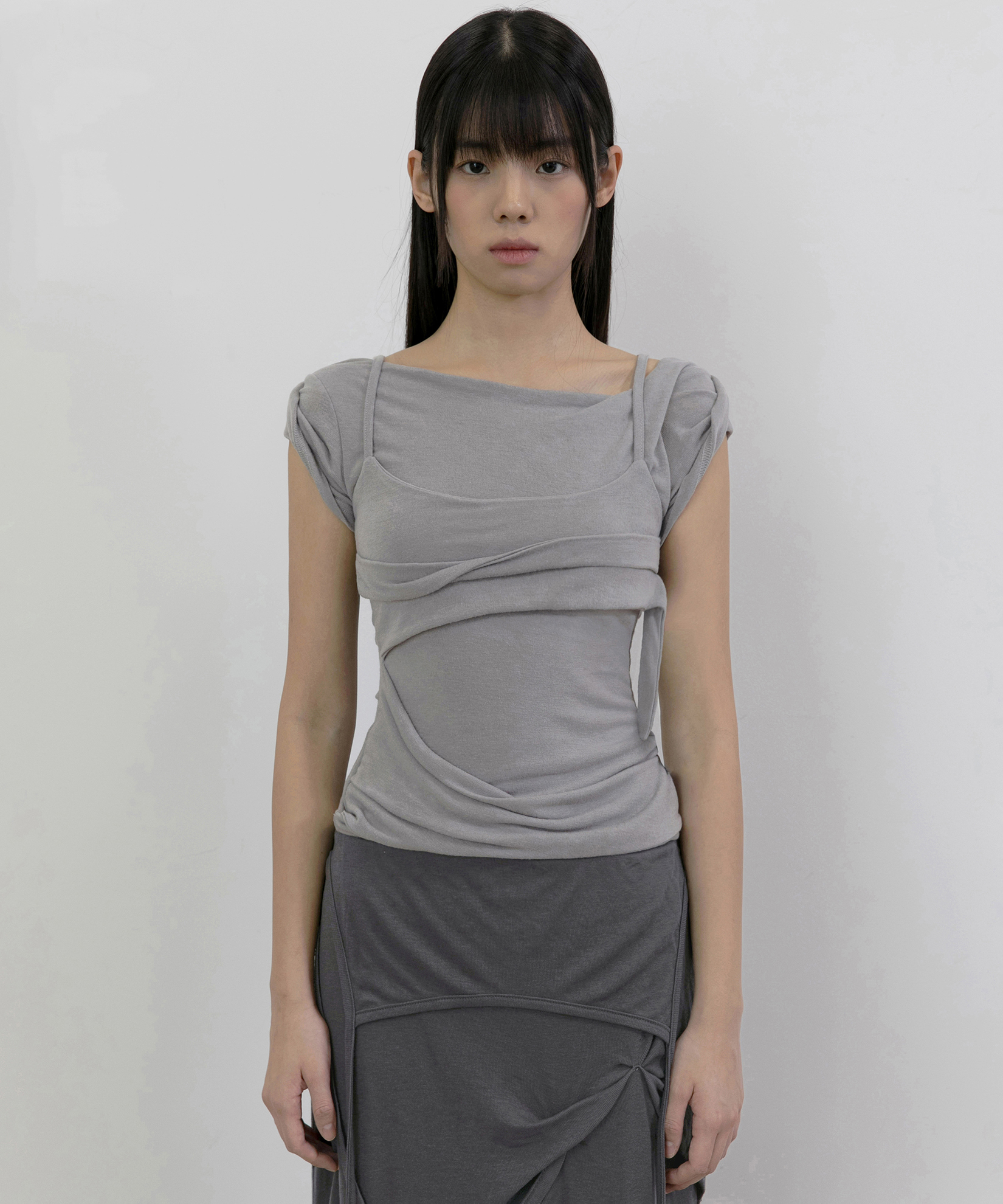 Layered Bustier T-Shirt (FL-108_Gray)