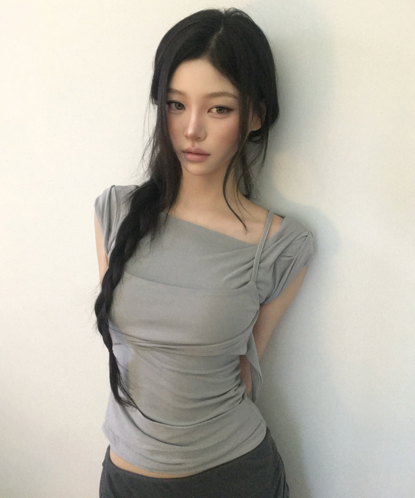 Layered Bustier T-Shirt (FL-108_Gray)