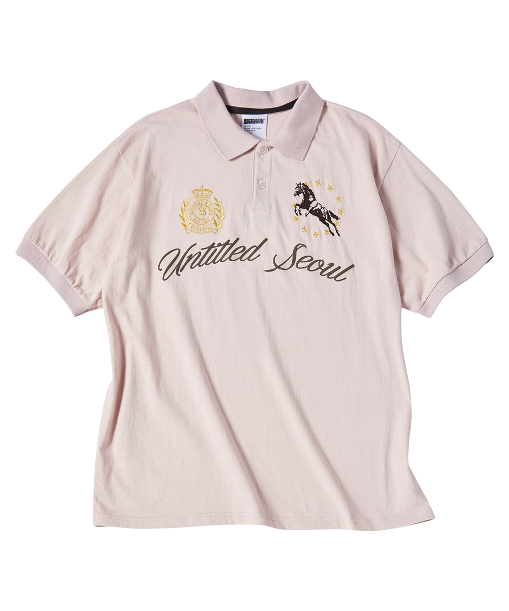 Untitled Crest Polo Crop Short Sleeve Pink