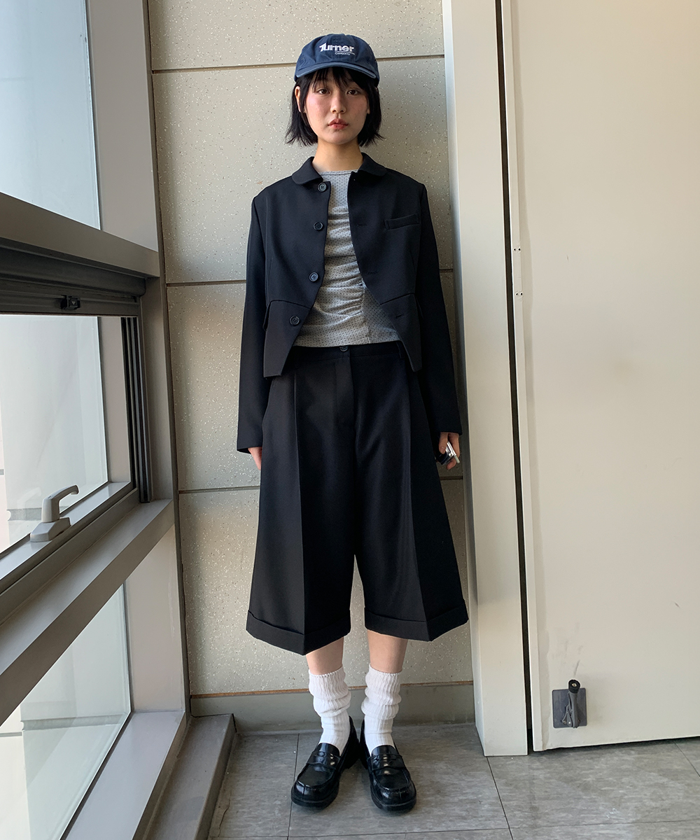 ROUND COLLAR BLAZER JACKET BLACK
