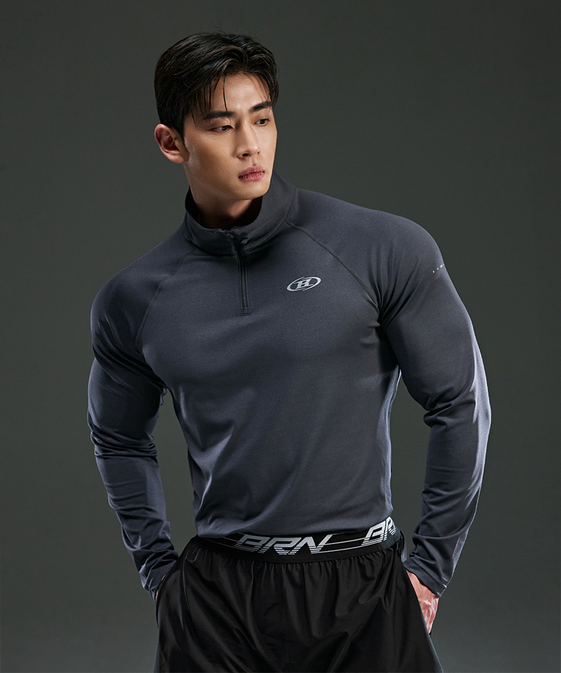 SYMBOL B SEMI MUSCLE FIT HALF ZIP-UP LONG SLEEVE [CHARCOAL]