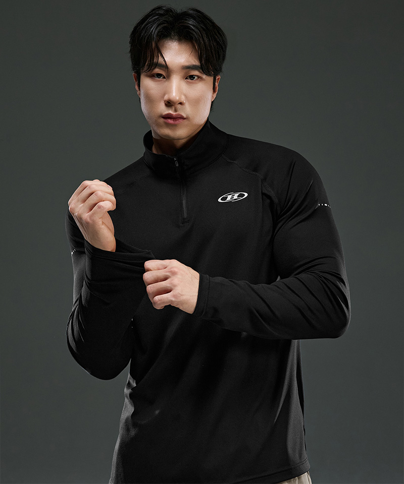 SYMBOL B SEMI MUSCLE FIT HALF ZIP-UP LONG SLEEVE [BLACK]