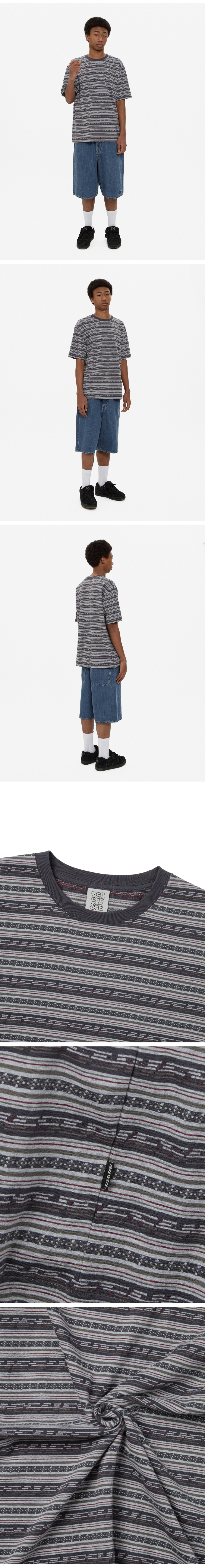 Y.E.S Jacquard Stripe Tee Charcoal