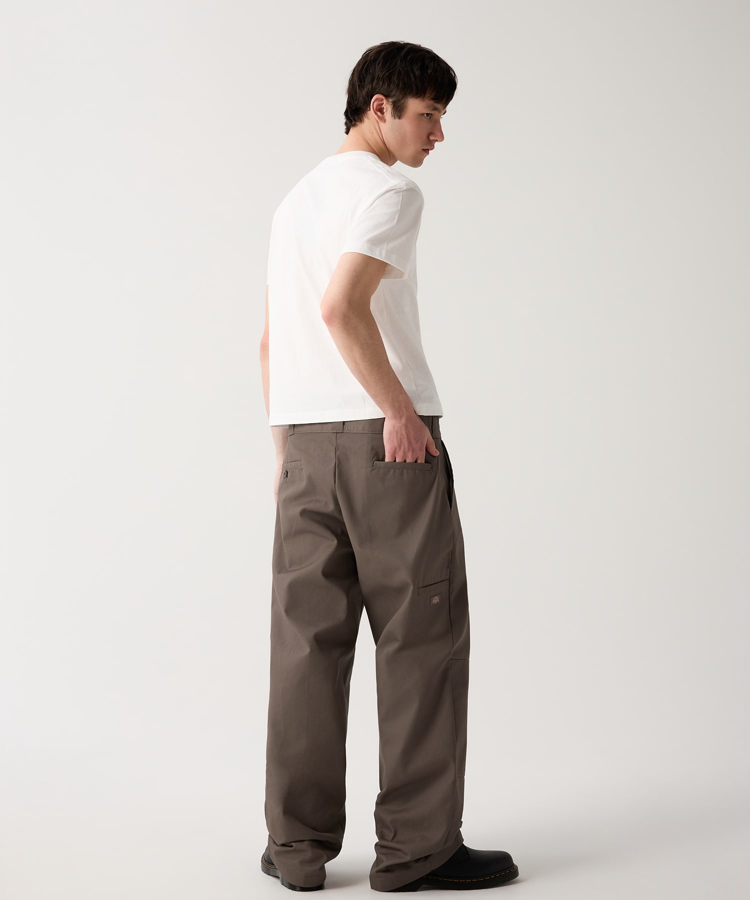 Двойное колено 85283 свободный рабочие брюки Khaki Brown