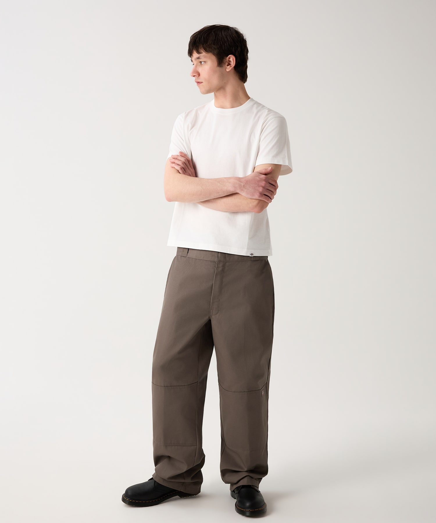 Двойное колено 85283 свободный рабочие брюки Khaki Brown