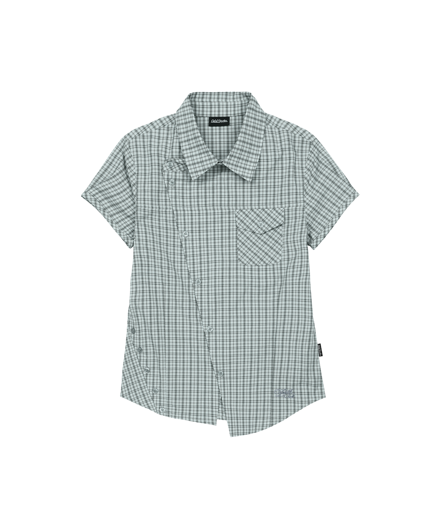 Side Button Slim Fit Check Half Shirt - MINT