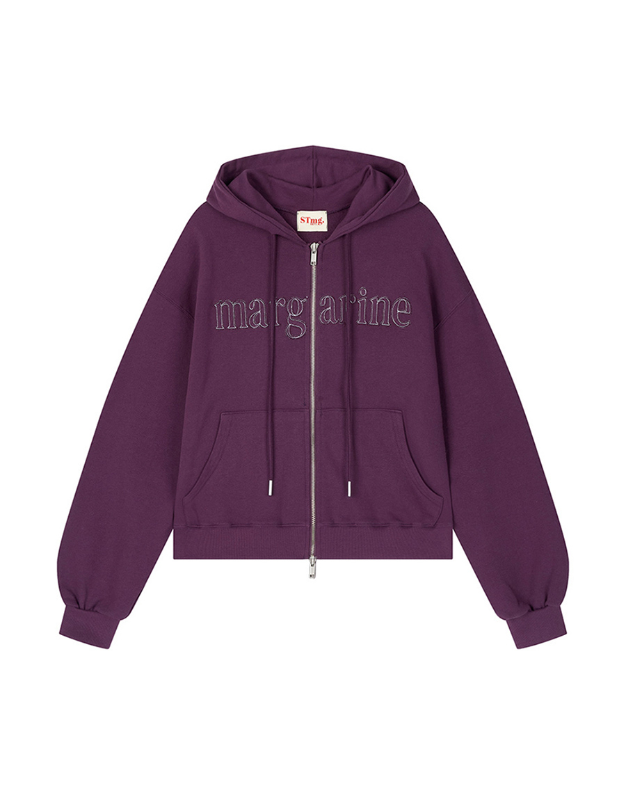 MARGARINE APPLIQUE TWO-WAY ZIP-UP HOODIE - 5 COLORS PURPLE