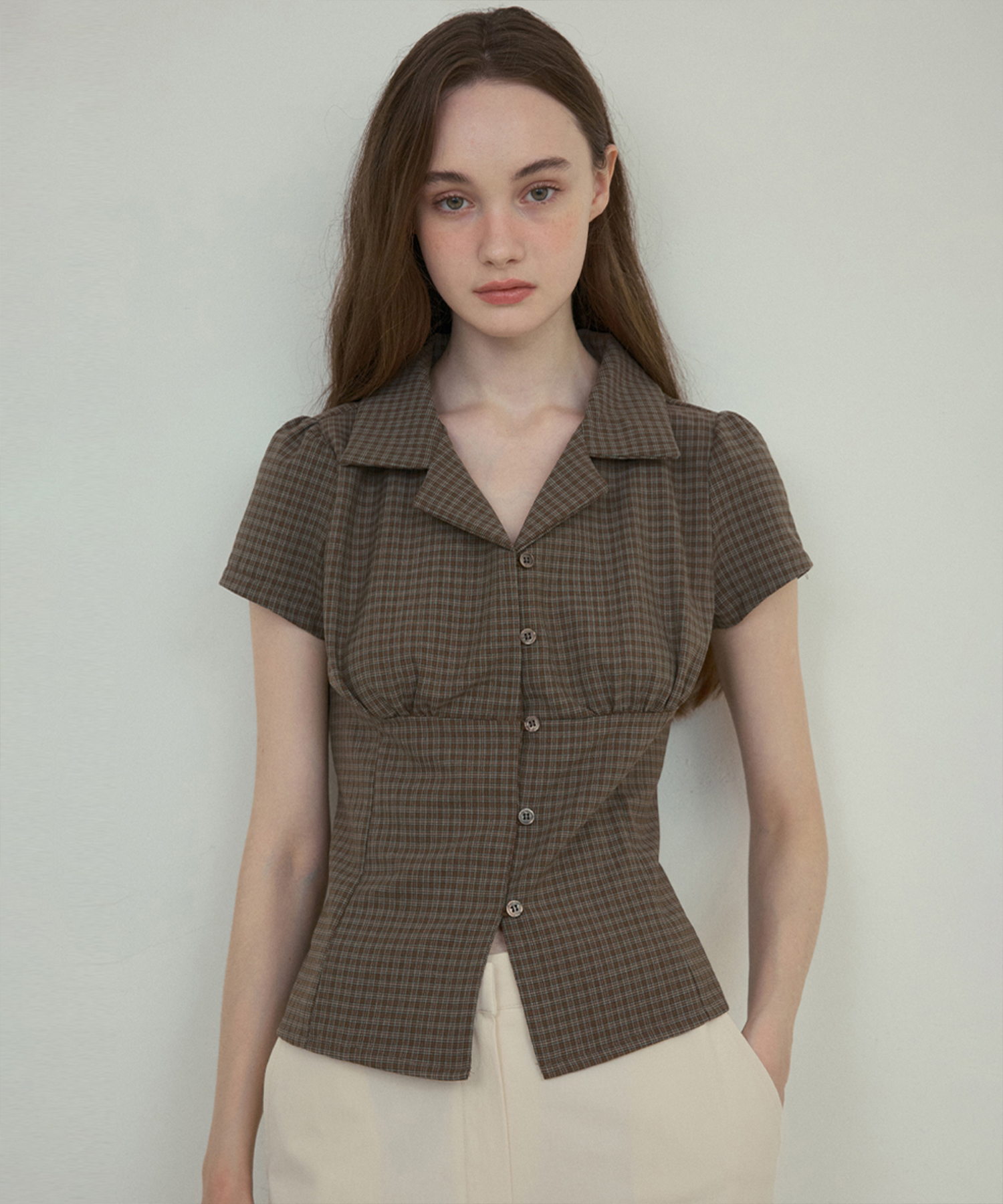 Fitted vintage check shirt_Brown(O25-SH04)