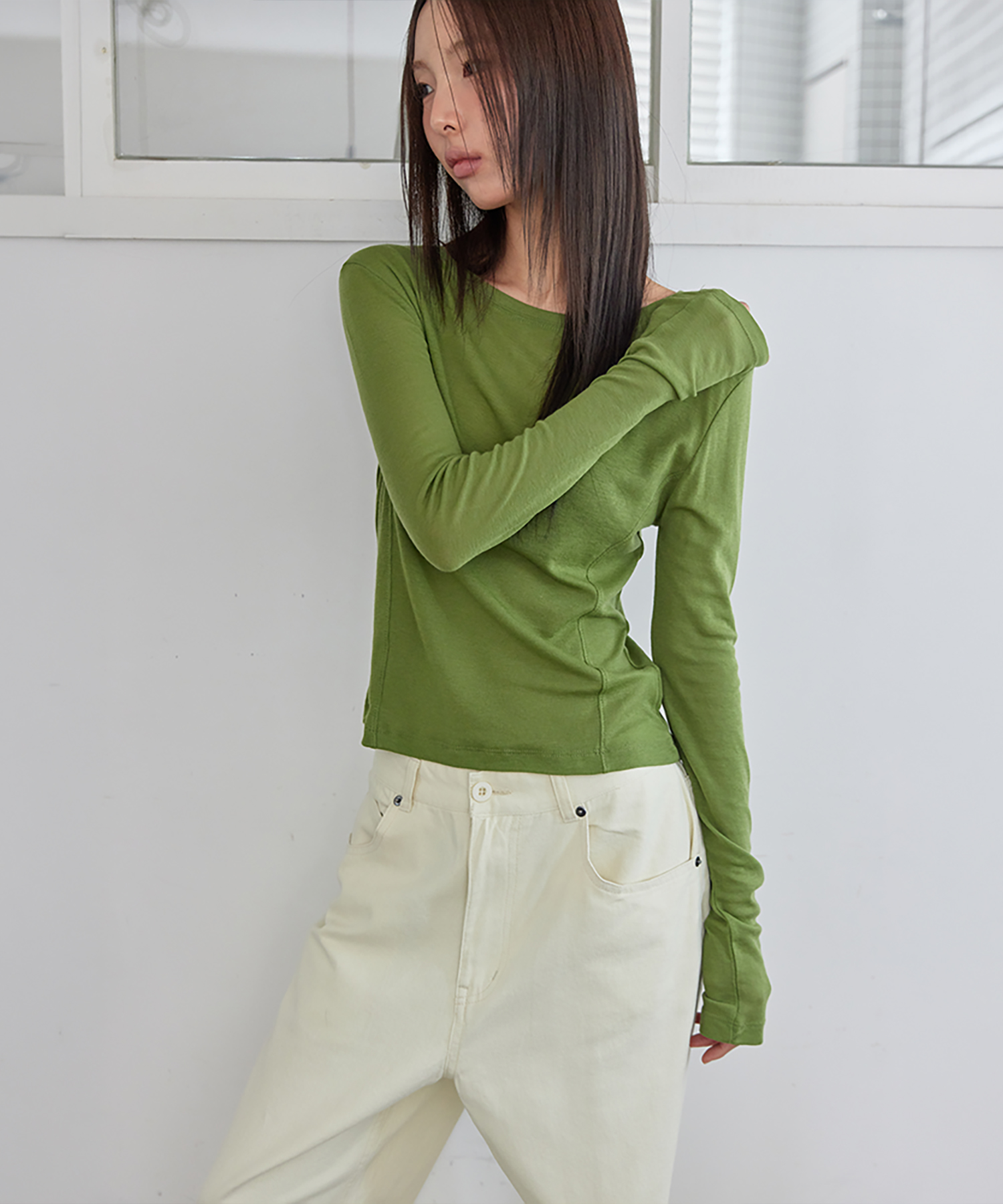 Layeкрасный Sheer Tencel Футболка, оливковый