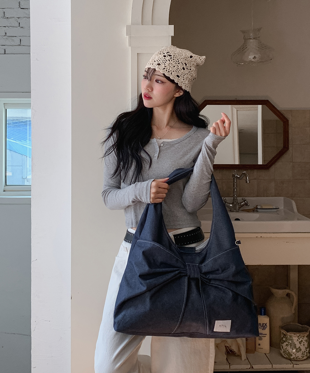 Denim Dewy Ribbon Large Bobo Shoulder Bag _ Musinsa Edition [синий]