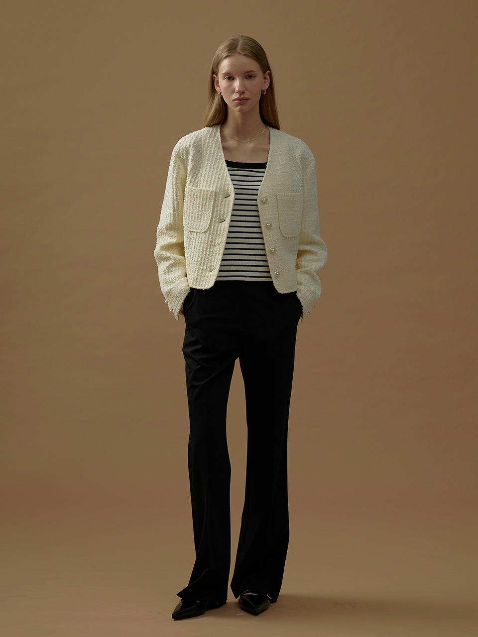 V-NECK POCKET TWEED Куртка (sand слоновая кость)