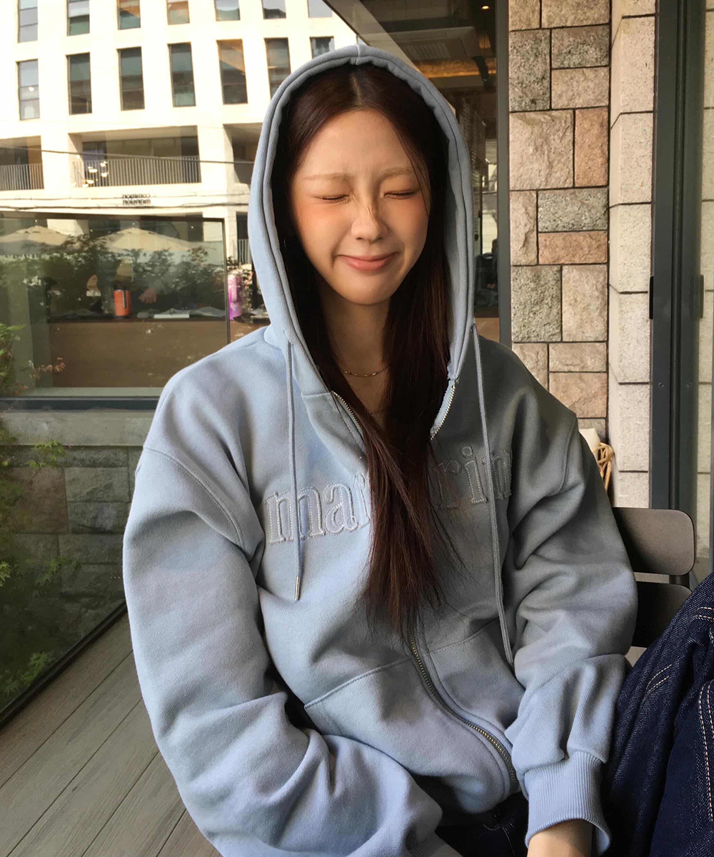 Margarine Applique Loose two-way zipper Hoodie Zip-Up Blue