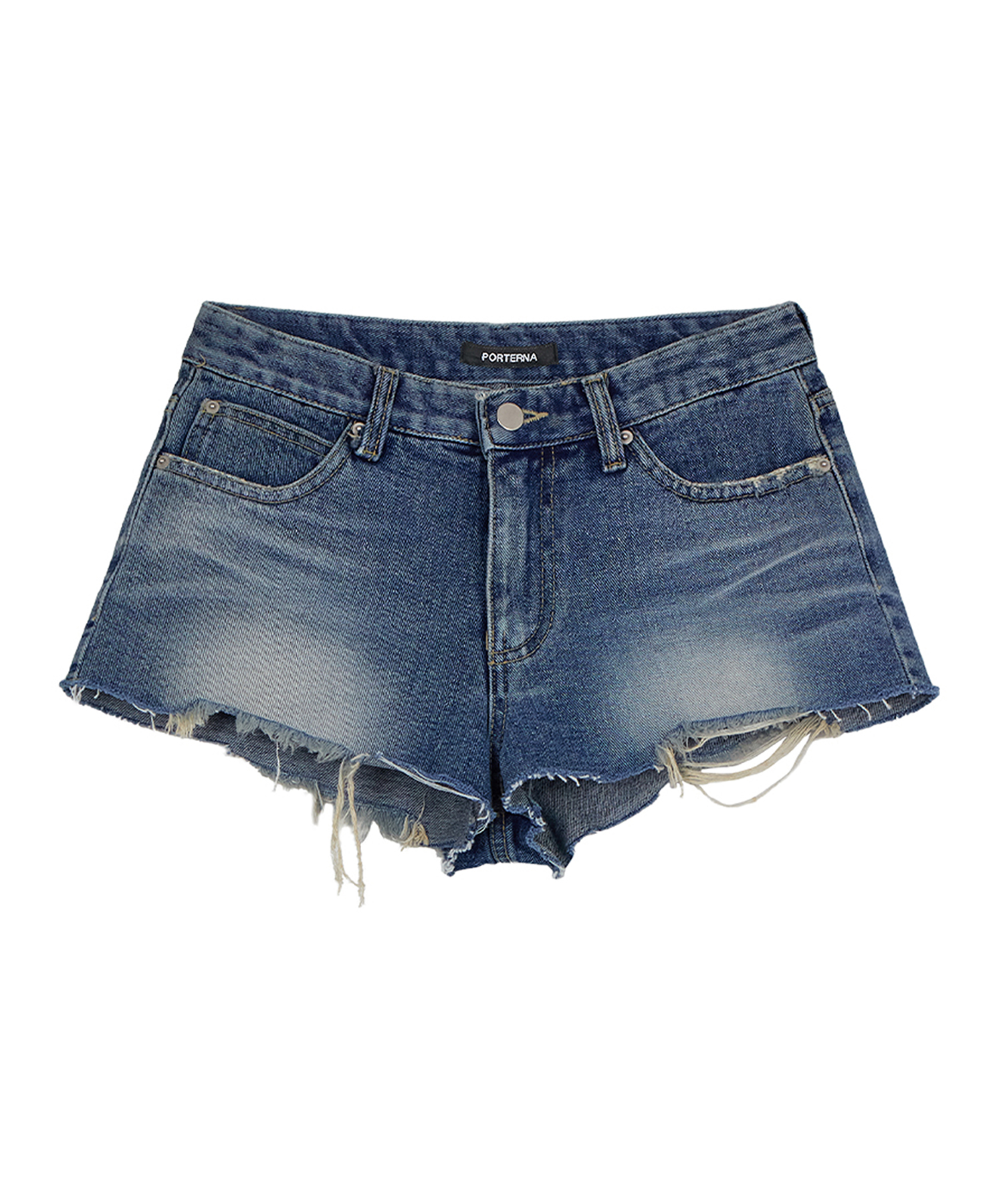 WASHED DENIM SHORTS-BLUE