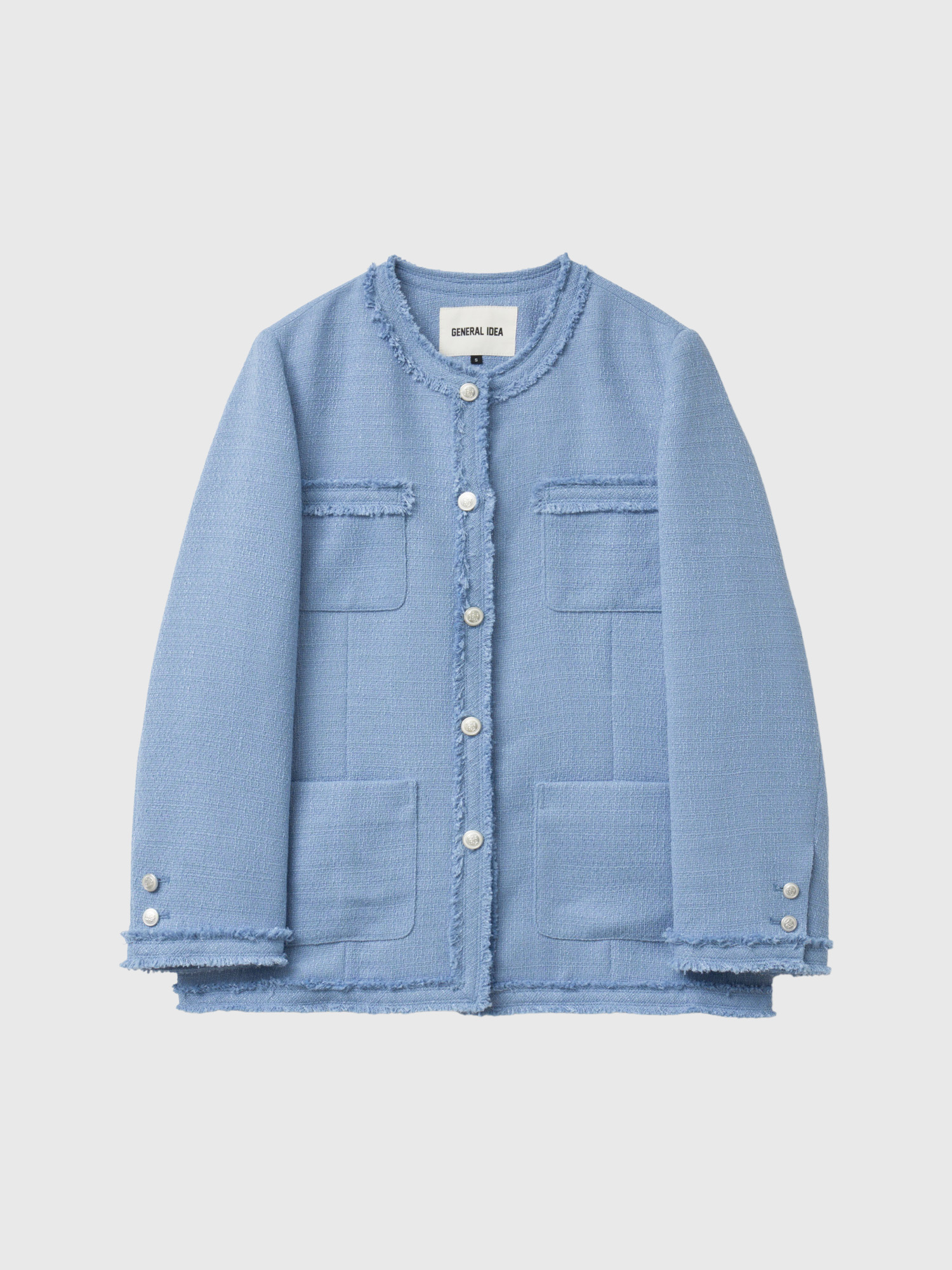 woman fringe trimming tweed jacket [blue]