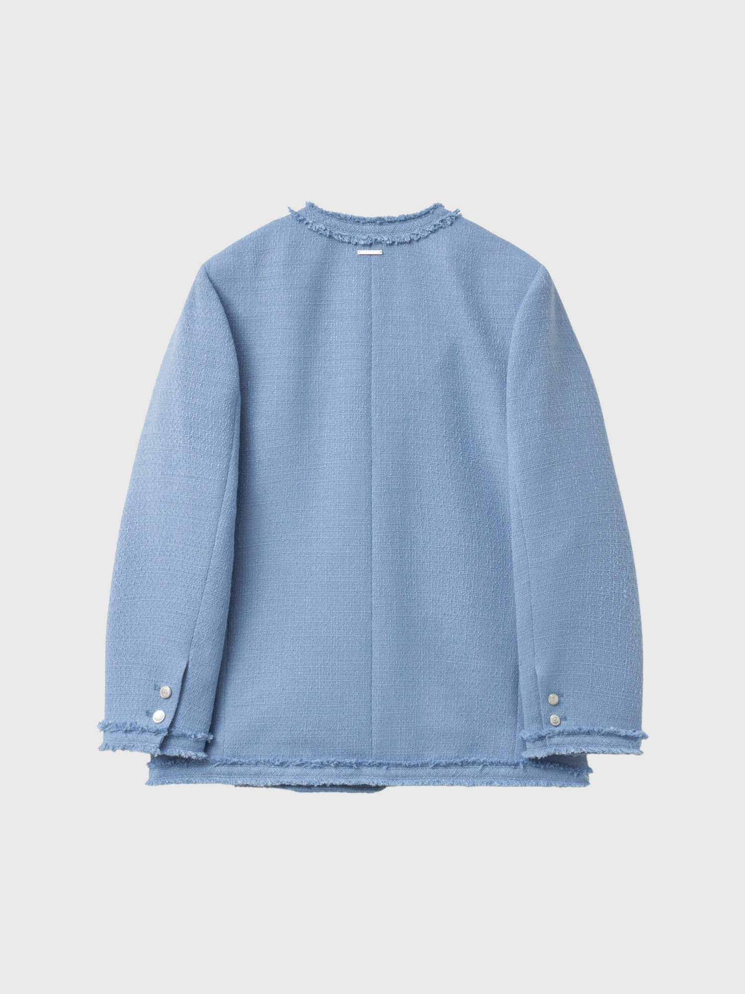 woman fringe trimming tweed jacket [blue]