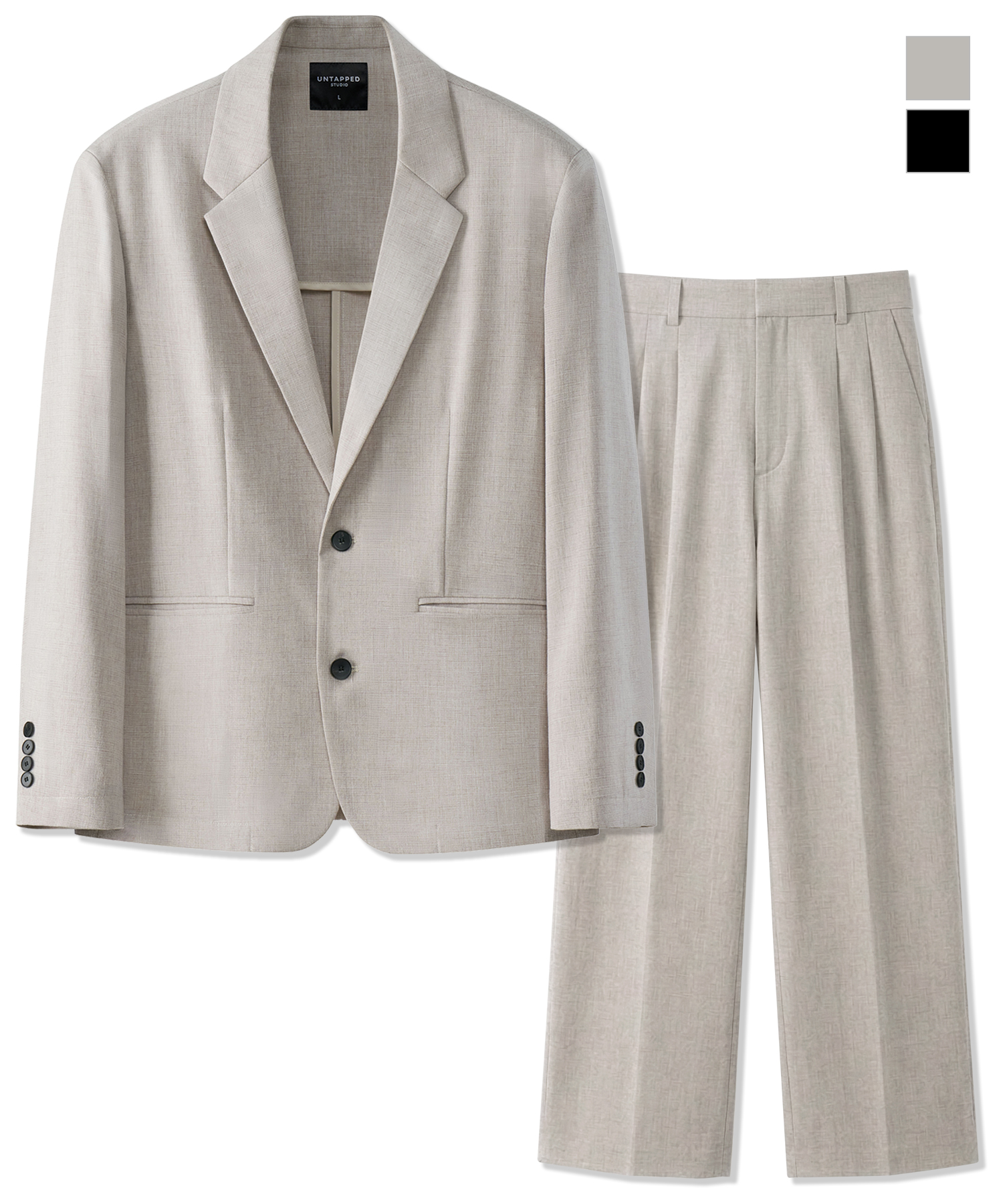[SET UP] Like linen Oversized fit blazer jacket + two-tuck wide slacks 2 COLOR
