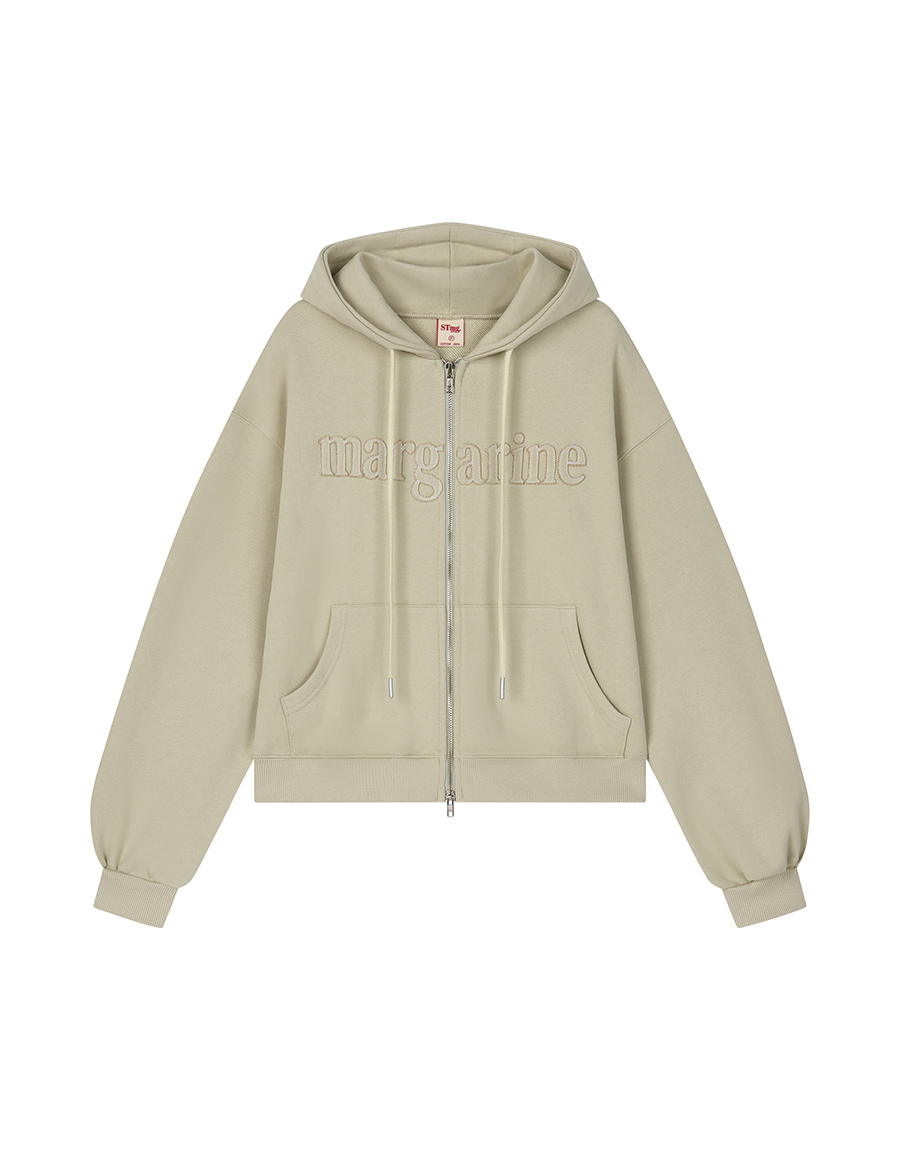 MARGARINE APPLIQUE TWO-WAY ZIP-UP HOODIE - 5 COLORS GREEN