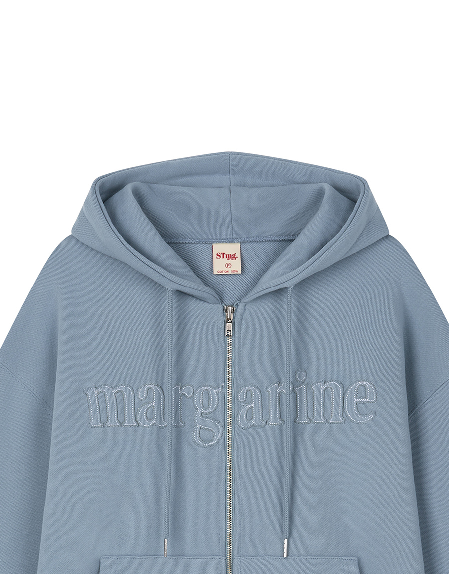 MARGARINE APPLIQUE TWO-WAY ZIP-UP HOODIE - 5 COLORS BLUE