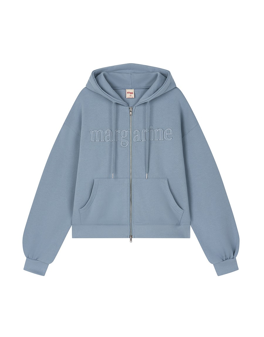 MARGARINE APPLIQUE TWO-WAY ZIP-UP HOODIE - 5 COLORS BLUE