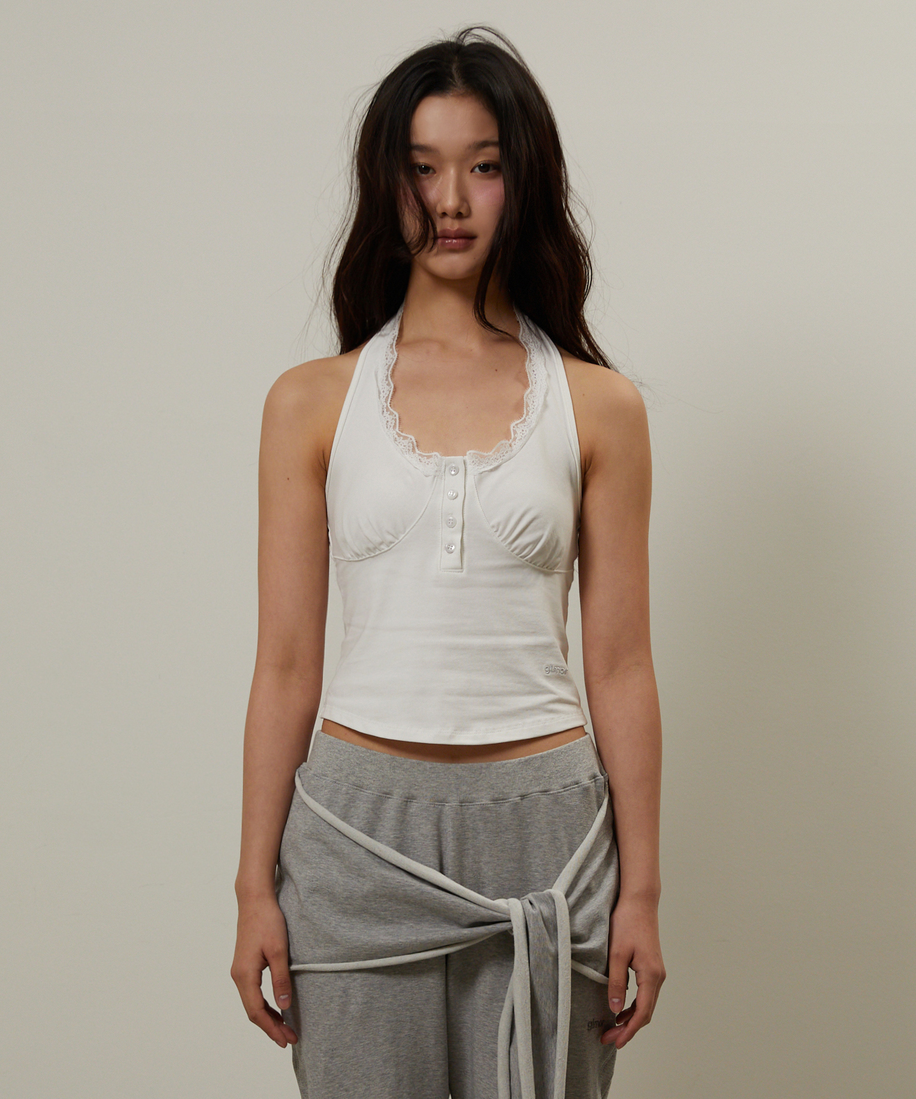 Lace Halter Sleeveless White